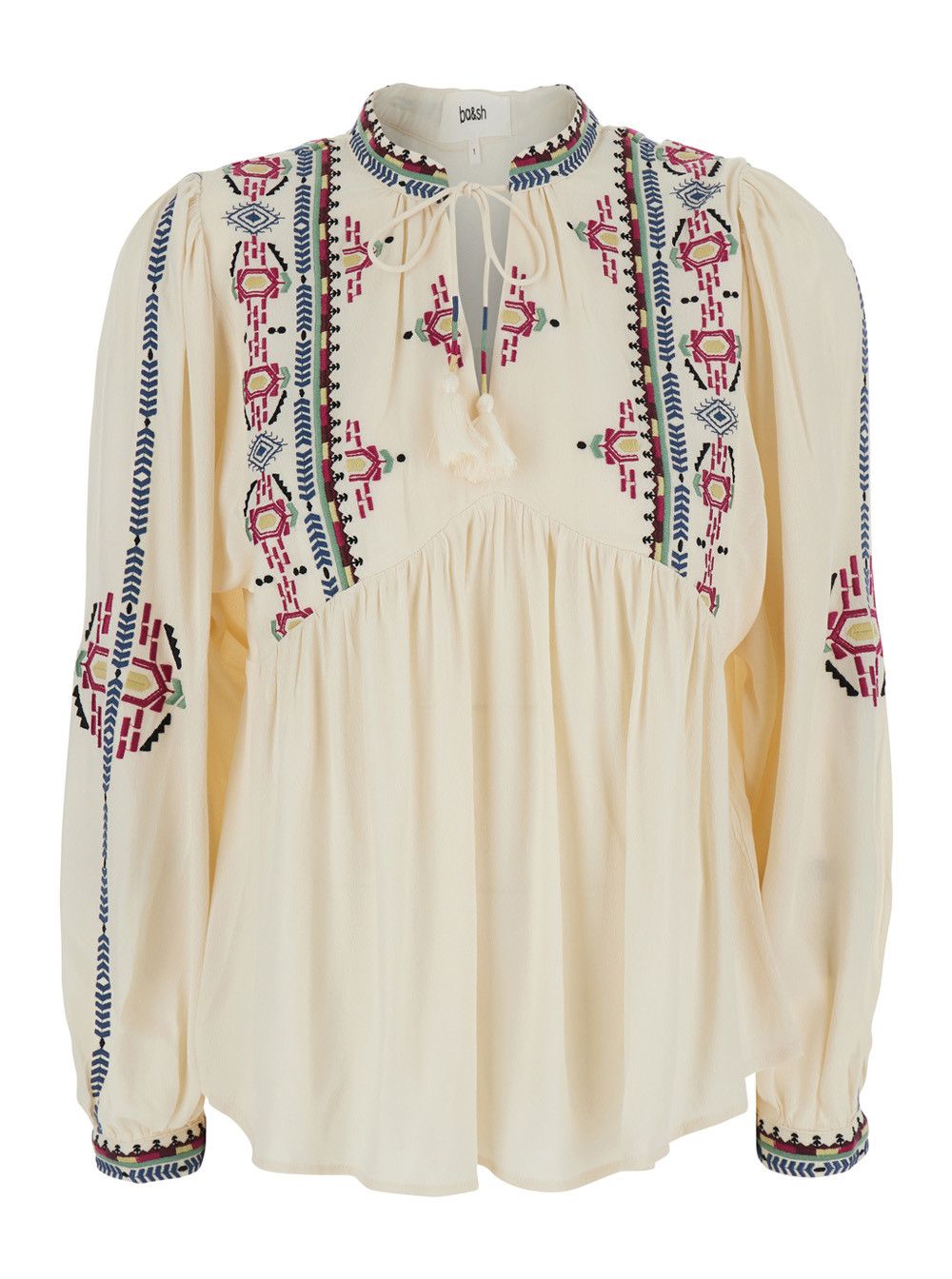 ba&sh White Blouse with Knot Closure and Embroidered Details in Viscose Woman Size M / US 6-8 / IT 42-44 - 1 Thumbnail