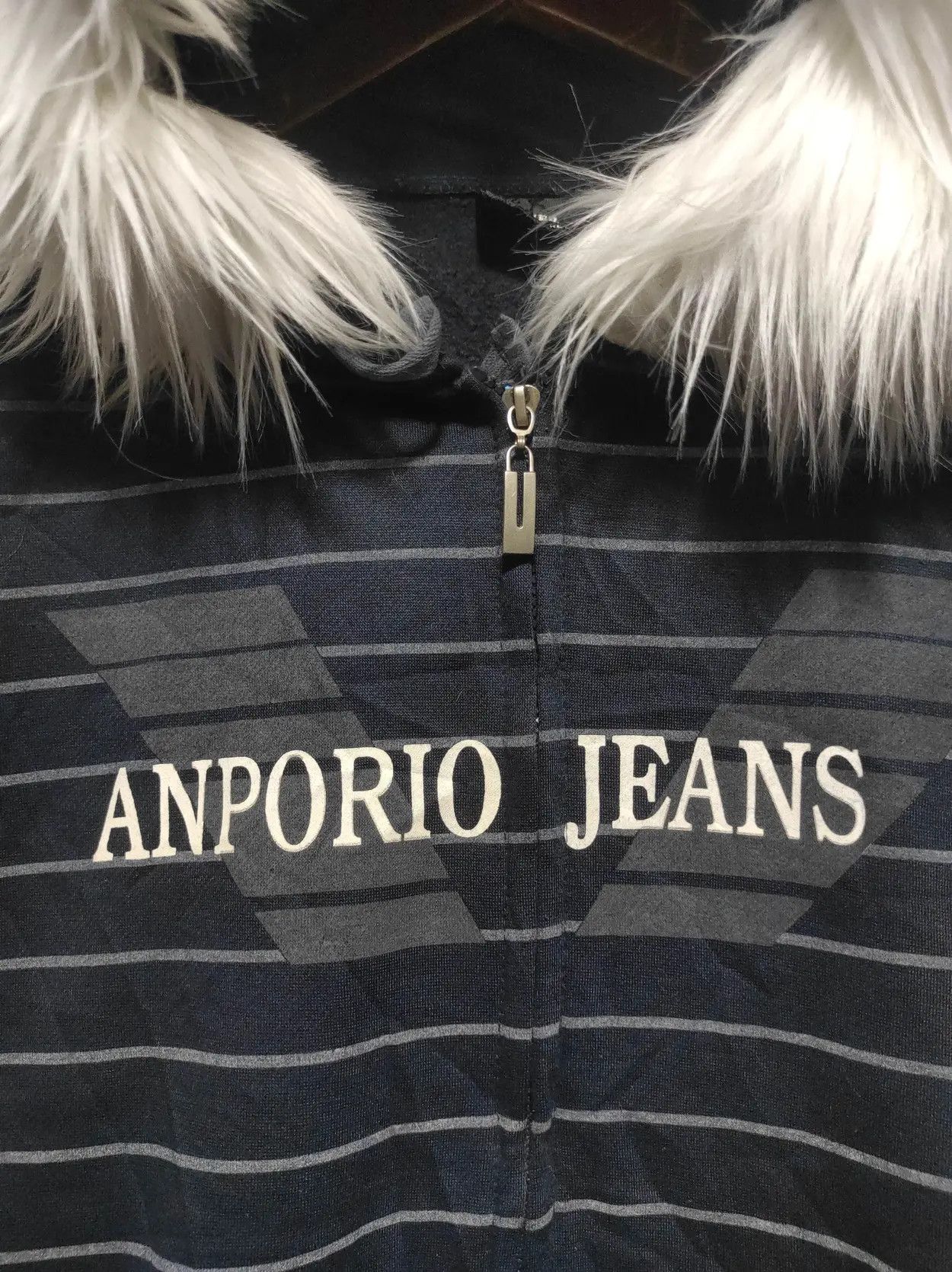 Japanese Brand Londoner Anporio Jeans stripe zip fur hoodie ifsix LGB style Size US L / EU 52-54 / 3 - 4 Thumbnail