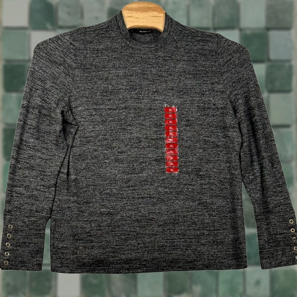 Vintage NWT Rafaella Mock Neck LS Hacci Knit Sweater Top Grommet Detail Quiet Luxury Women XL Gray Size XL / US 12-14 / IT 48-50 - 1 Thumbnail