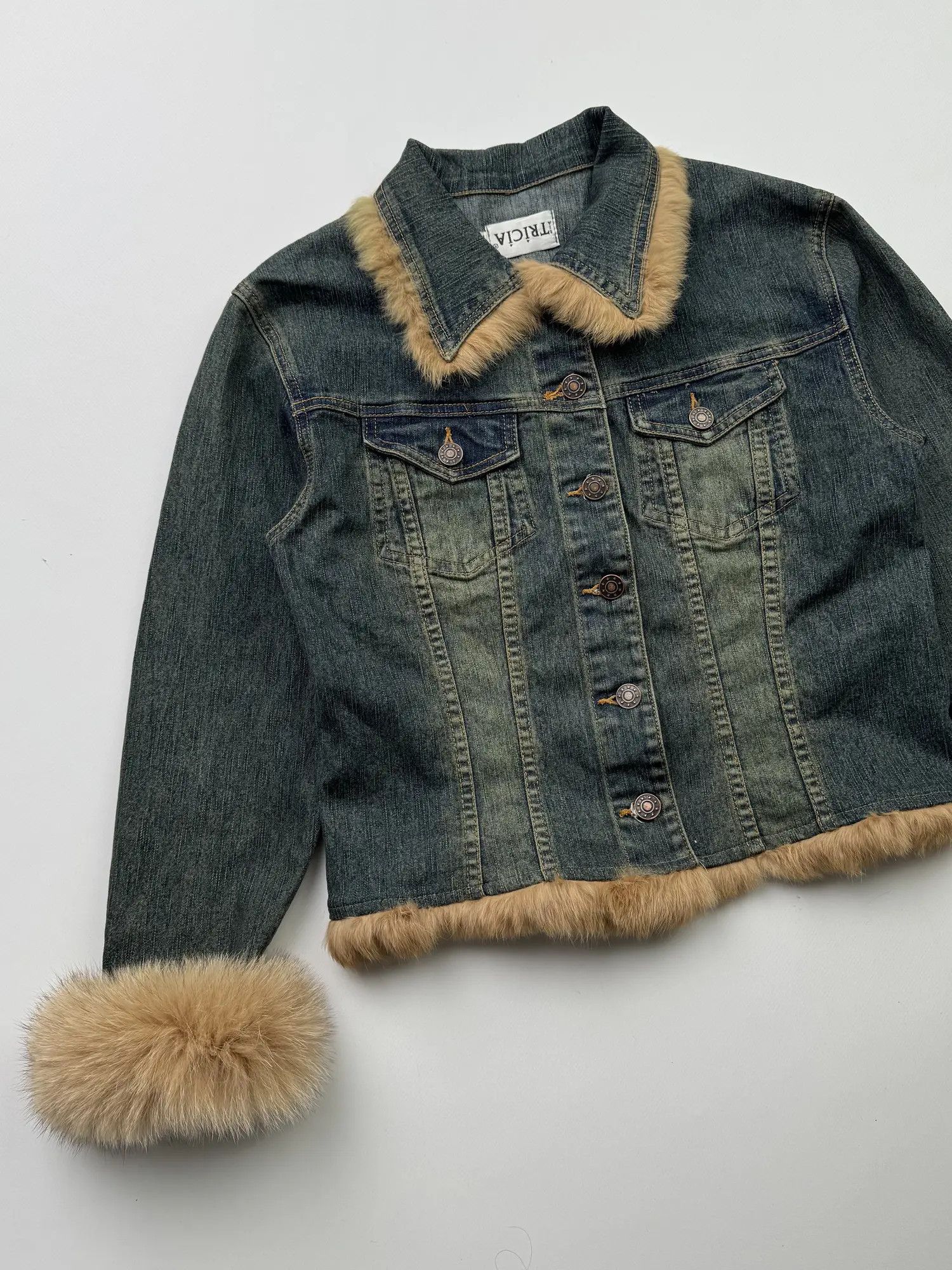 Vintage Vintage Cropped Denim Jacket With Real Fur B348(V54)E2 Size S / US 4 / IT 40 - 2 Thumbnail