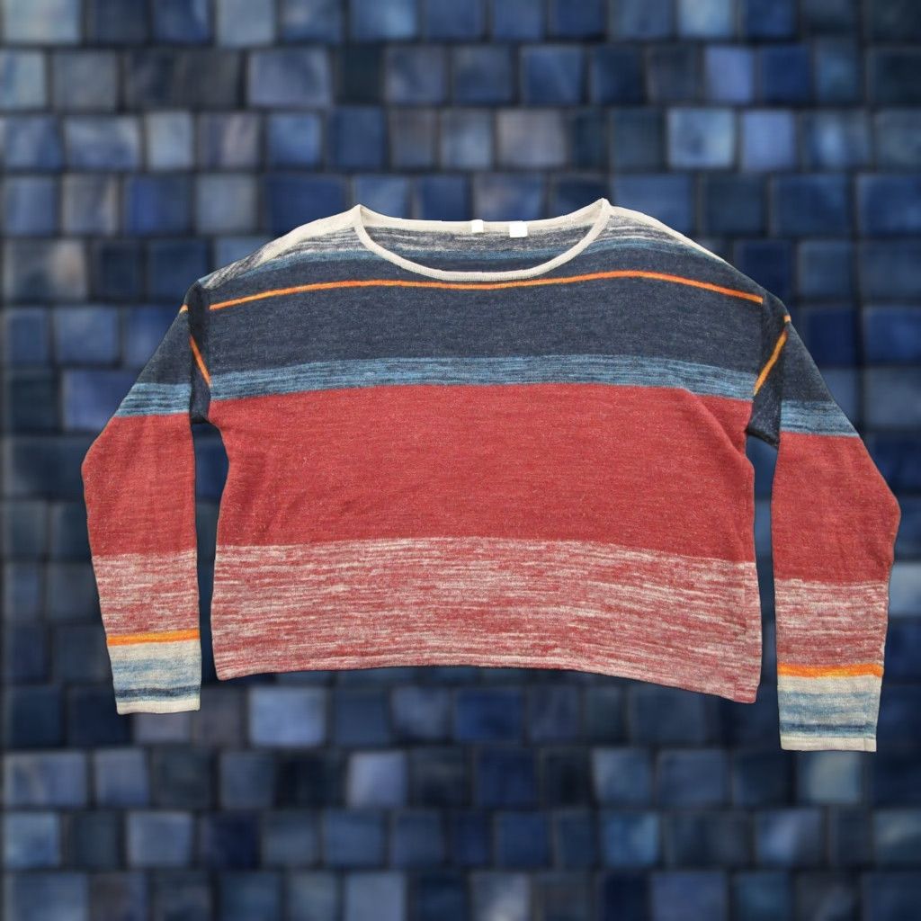 Anthropologie Moth Striped Sweater Womens L Multicolor Pullover Knit 100% Cotton Boho Distressed Breathable Casual Spring Shirts Size L / US 10 / IT 46 - 1 Thumbnail
