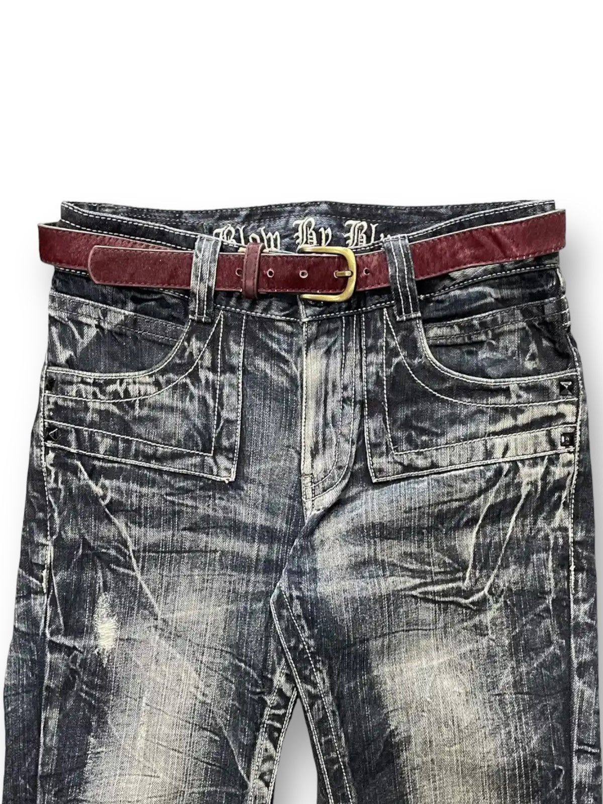Hysteric Glamour × Shellac Japan Blow By Blue Crowd Of Lightning Denim With Velvet Belt Size US 28 / EU 44 - 5 Thumbnail