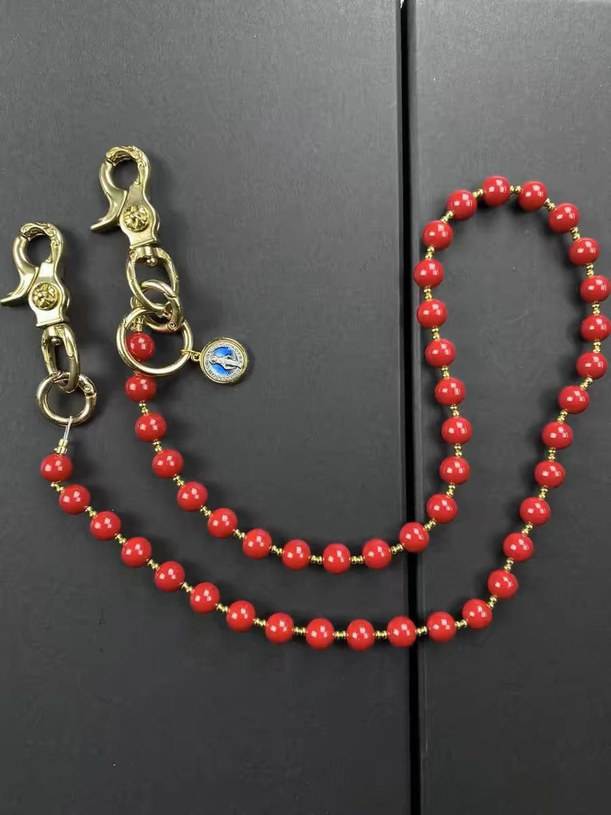 Jewelry Red Beaded Keychain with Gold Accents Size ONE SIZE - 6 Thumbnail