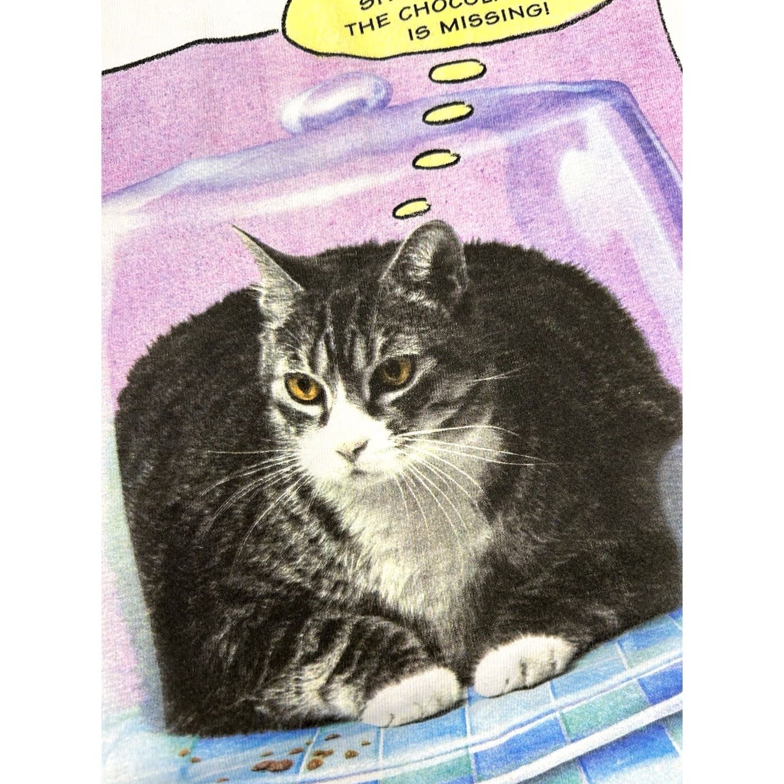 Hanes VINTAGE Richard Watherwax Cat Graphic Cake Eater Funny Cat Tee XL Humor Artist White Hanes Mens 90s Size US XL / EU 56 / 4 - 4 Thumbnail