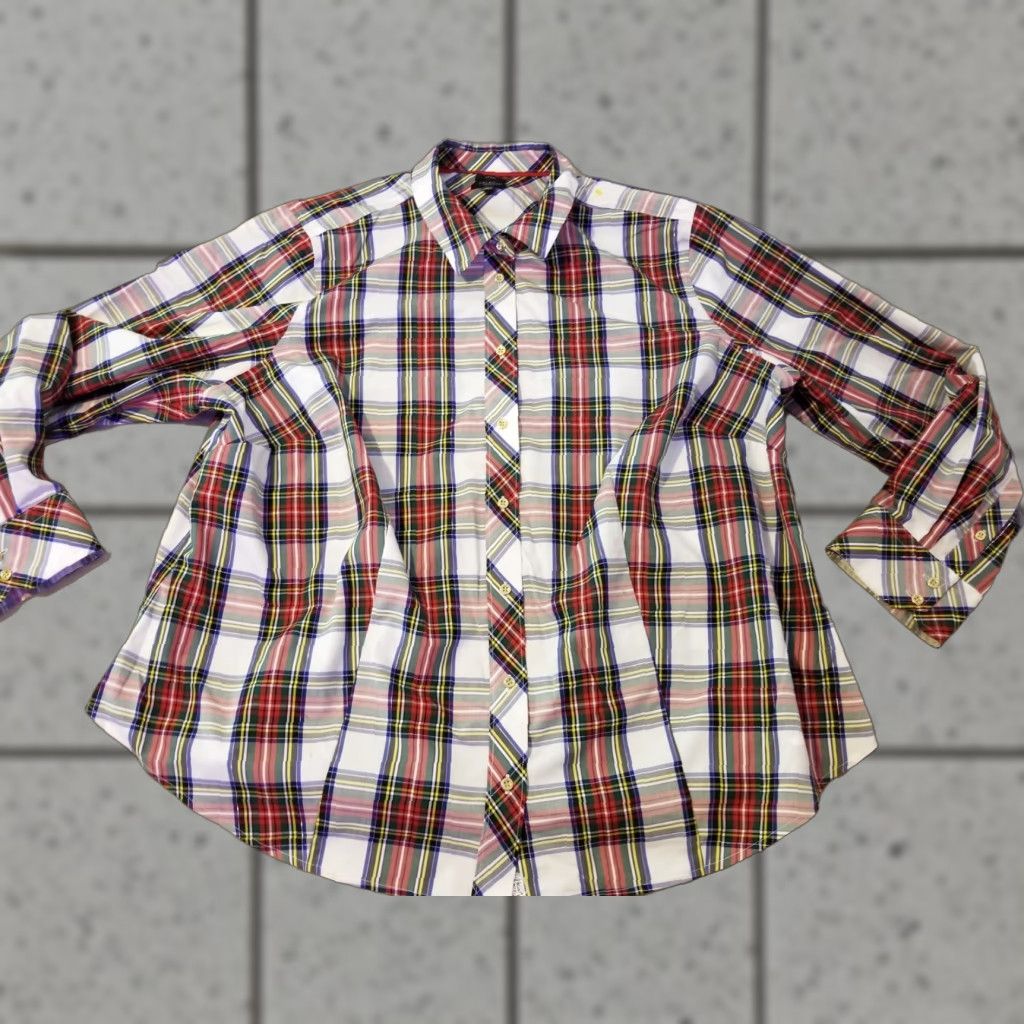 Talbots Womens Talbots Plaid Dress Shirt 20wp Petite Red Button Cotton Blouse Size 3XL / US 20-22 - 1 Thumbnail