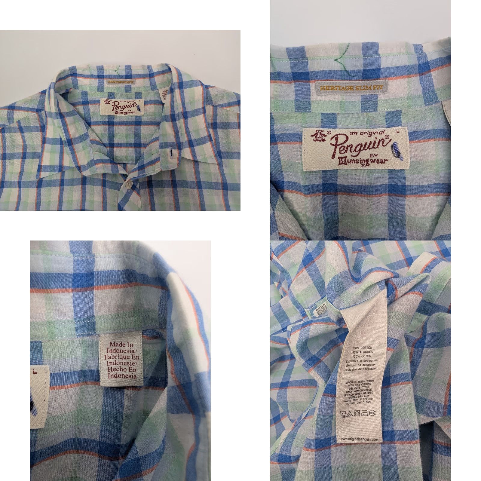 Original Penguin VINTAGE Original Penguin Penguin Heritage Slim Fit Mens Large Shirt Long Sleeve Button Blue Plaid Size US L / EU 52-54 / 3 - 8 Thumbnail