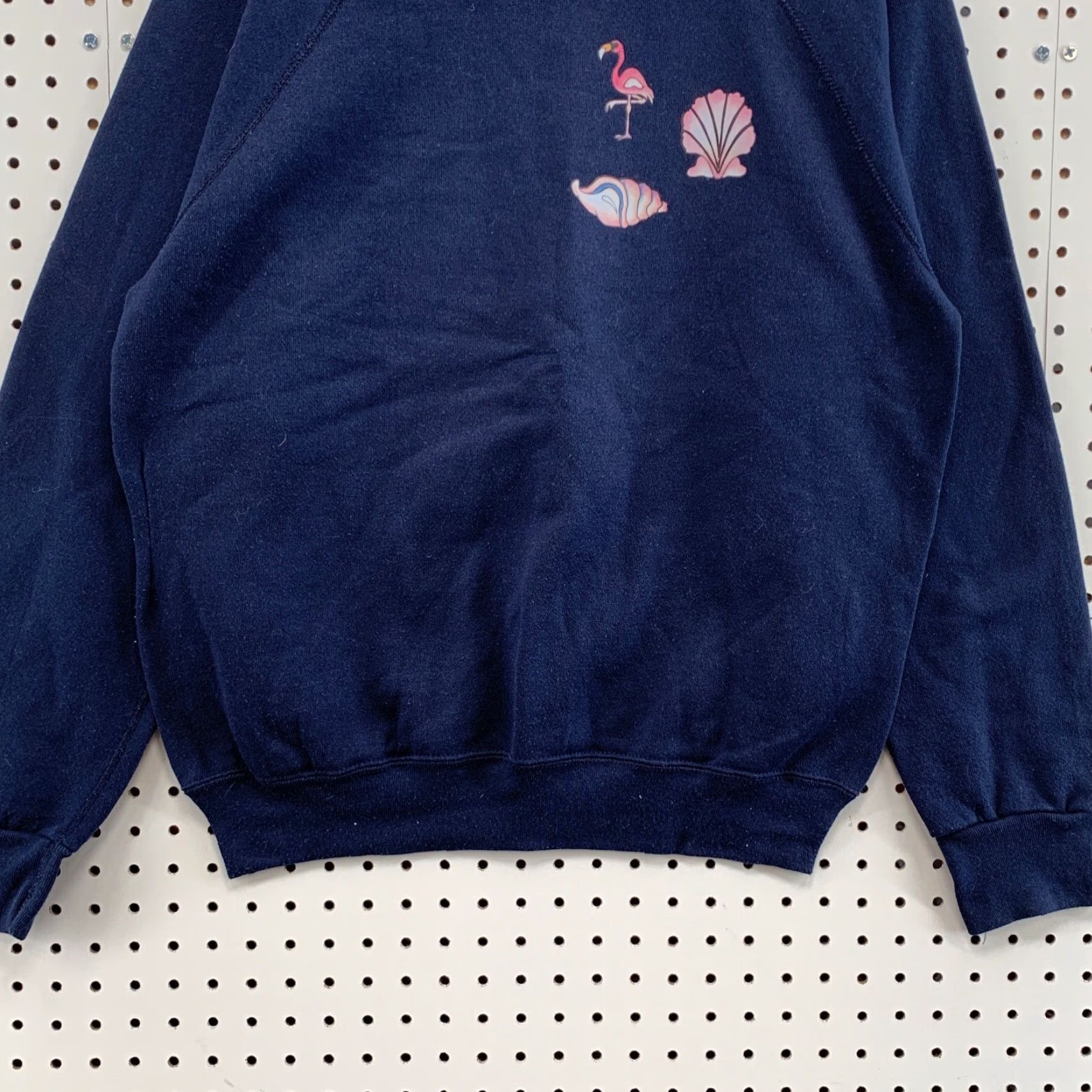 Tultex VINTAGE Tultex Sweatshirt Male L Crewneck Navy Blue Flamingo Sea Shells Beach Pattern Pullover 90s Mens Large Size US L / EU 52-54 / 3 - 7 Thumbnail
