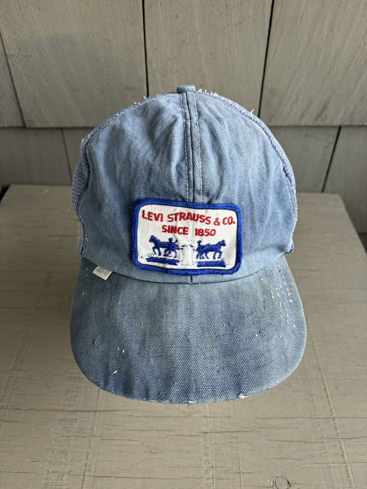 Levi's Vintage Levi's Trucker Hat Thrashed Denim 70s 80s Mesh Jeans Size ONE SIZE - 5 Thumbnail