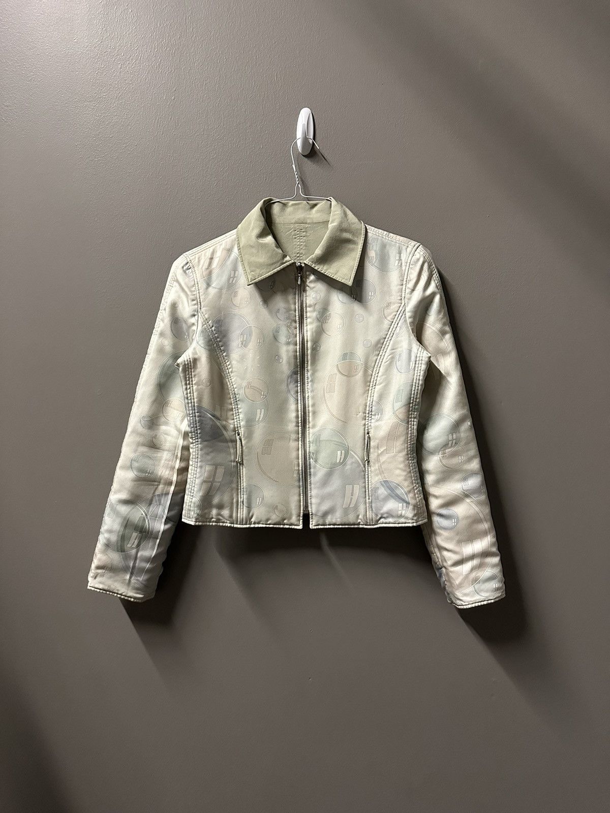image of 90's Hermes By Margiela Reversible Silk Print Jacket in Beige/Green, Men's (Size Small)