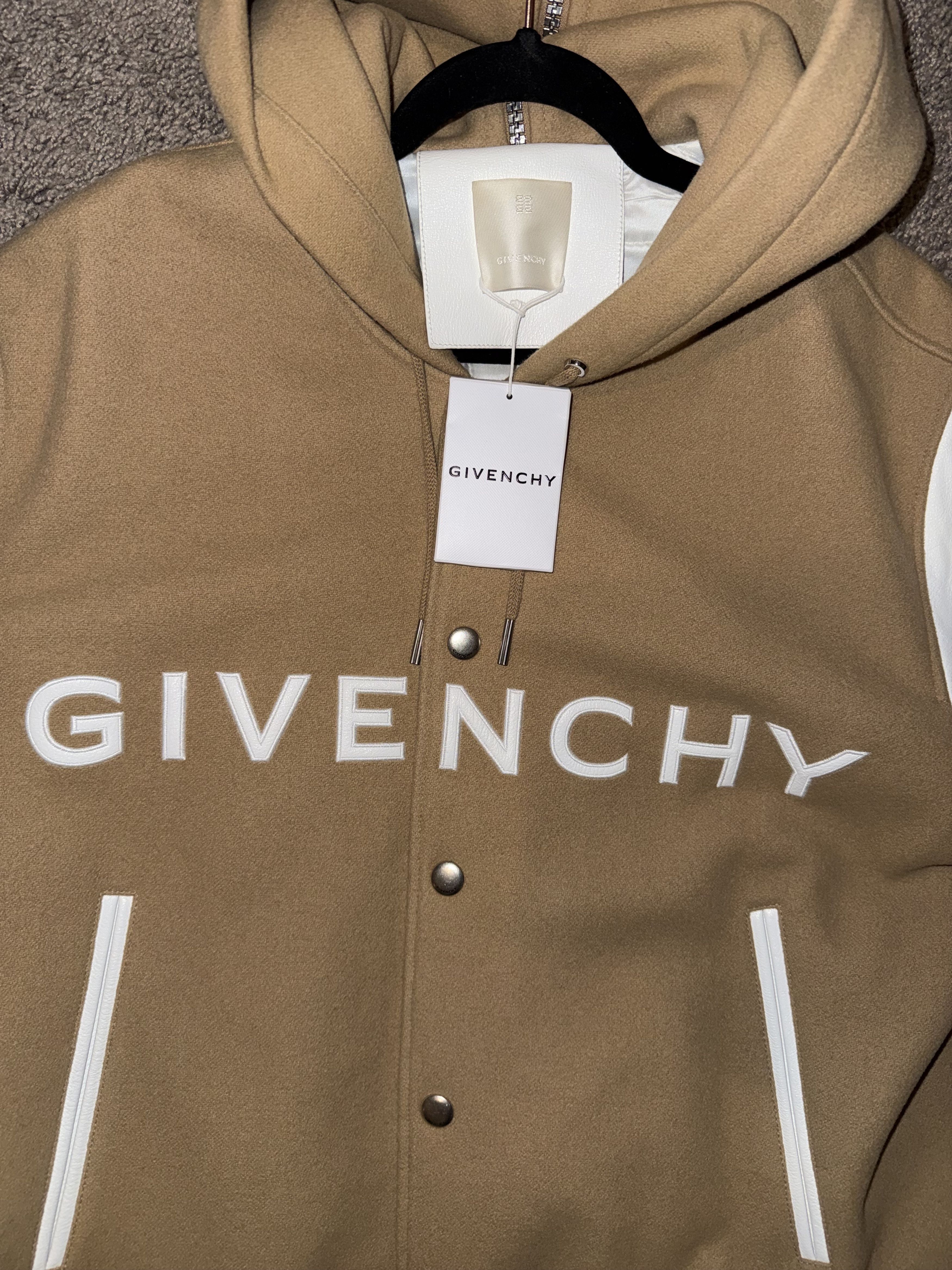 Givenchy Givenchy Hooded Wool & Leather Varsity Jacket Size US XL / EU 56 / 4 - 4 Thumbnail