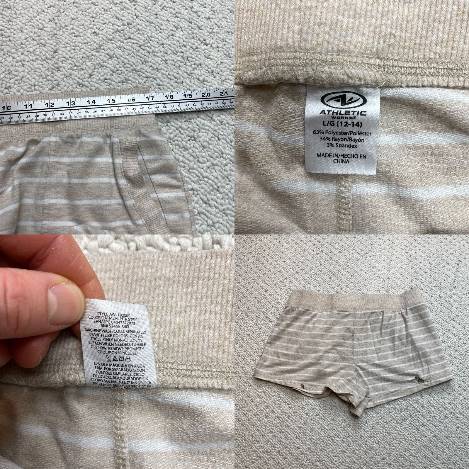 Athletic Works VINTAGE Athletic Works Sweatshorts Womens Large 12-14 Beige Striped Pockets 34x3.5 Soft Size 36" / US 14 / IT 50 - 8 Thumbnail