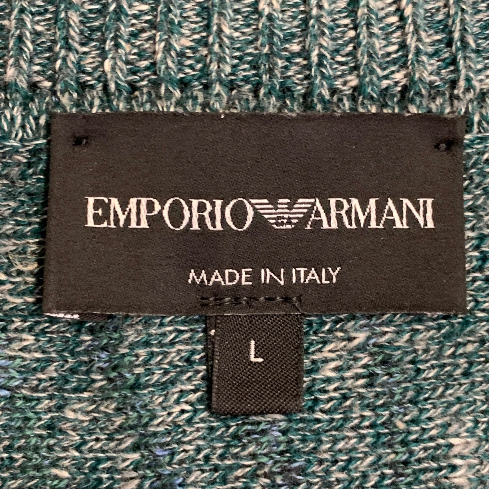 Emporio Armani EMPORIO ARMANI Green Blue Cotton Linen Crew Neck Sweater Size US L / EU 52-54 / 3 - 7 Thumbnail
