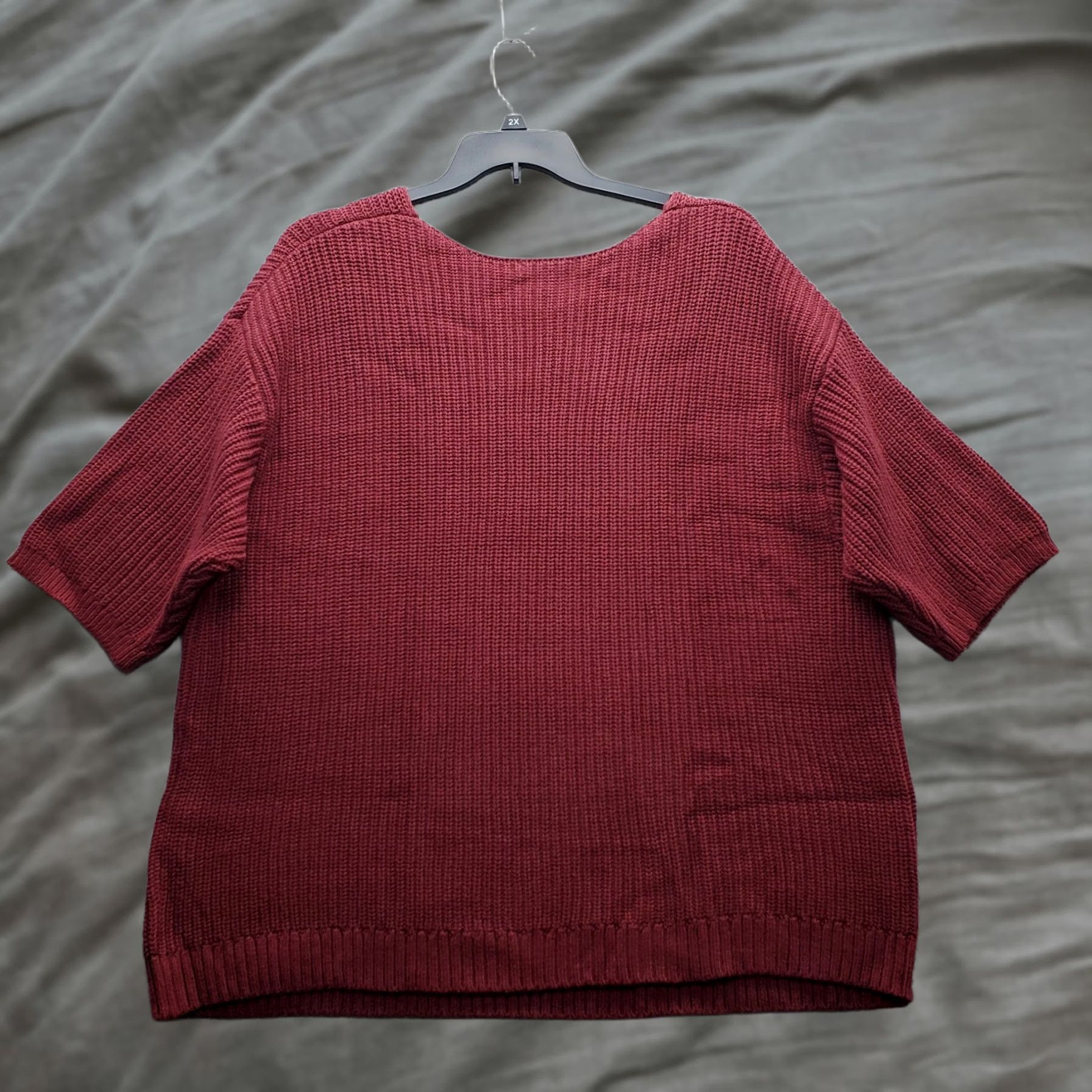 Vintage Woman Within Sweater Womens 1X Burgundy Knit Short Sleeve Crew Neck Pullover Size XL / US 12-14 / IT 48-50 - 1 Thumbnail