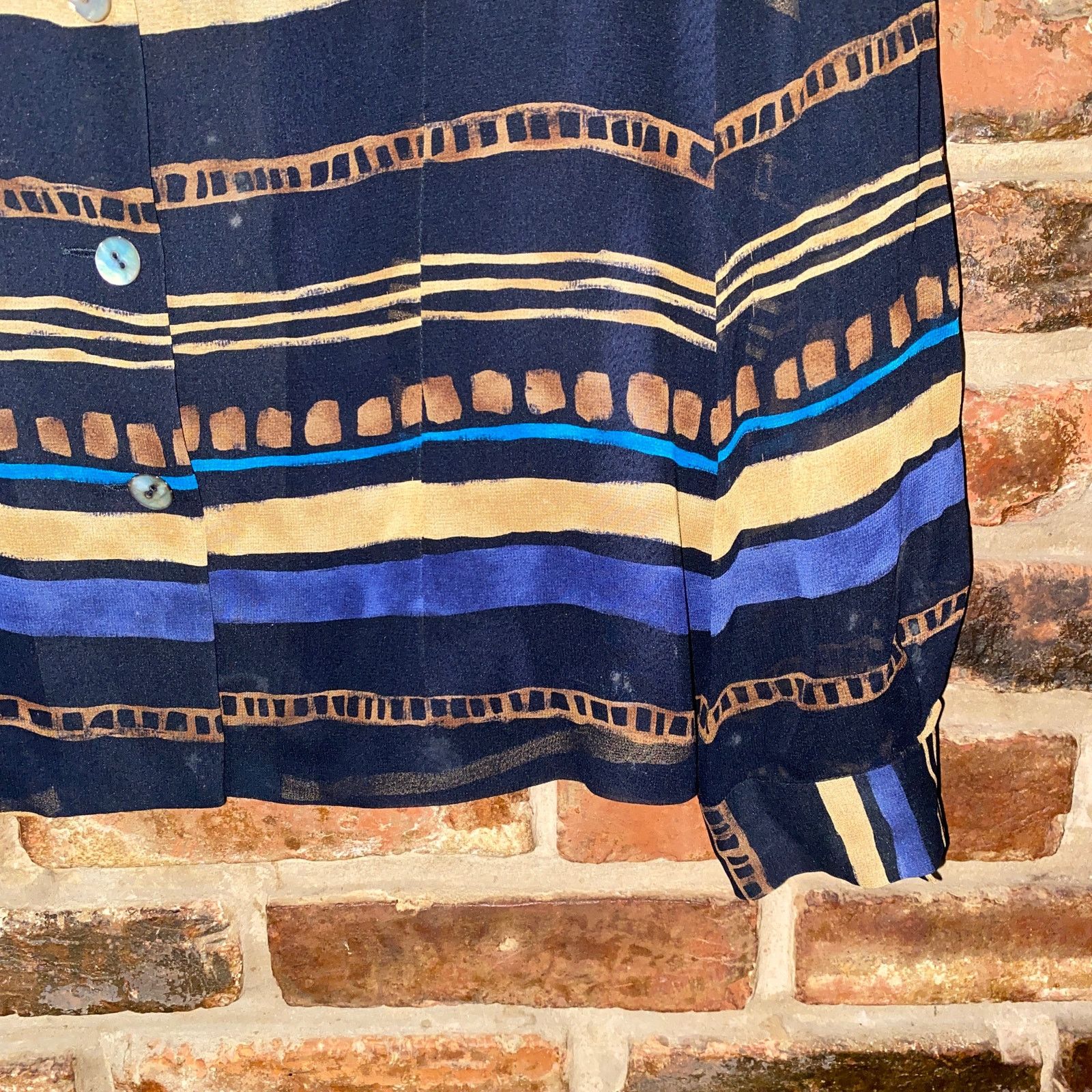 Other Dana Buchman Blue Brown Silk Striped Button Down Shirt 12P Size XL / US 12-14 / IT 48-50 - 3 Thumbnail