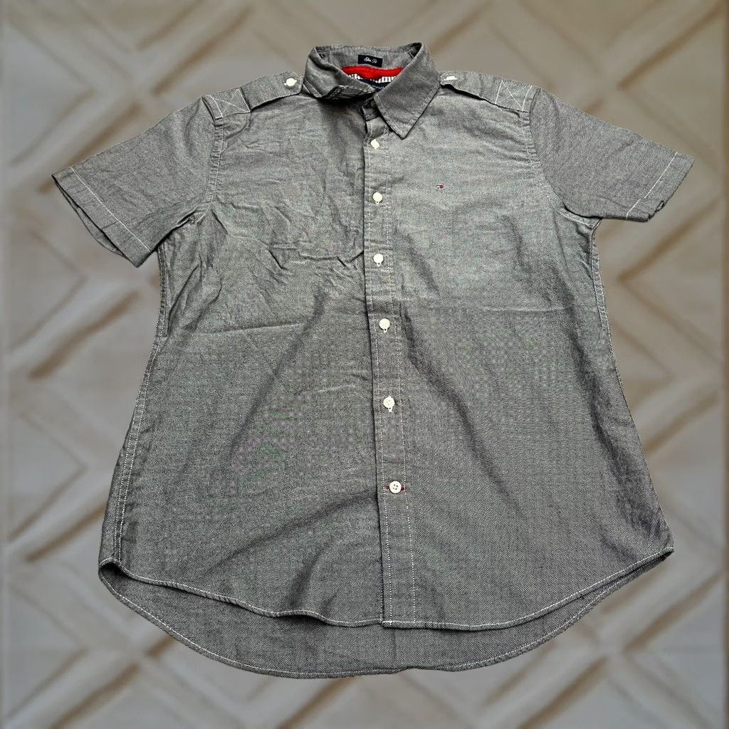Tommy Hilfiger Tommy Hilfiger Slim Fit Shirt Mens M Dark Gray Short Sleeve Cotton Casual Shirt Size US M / EU 48-50 / 2 - 1 Thumbnail