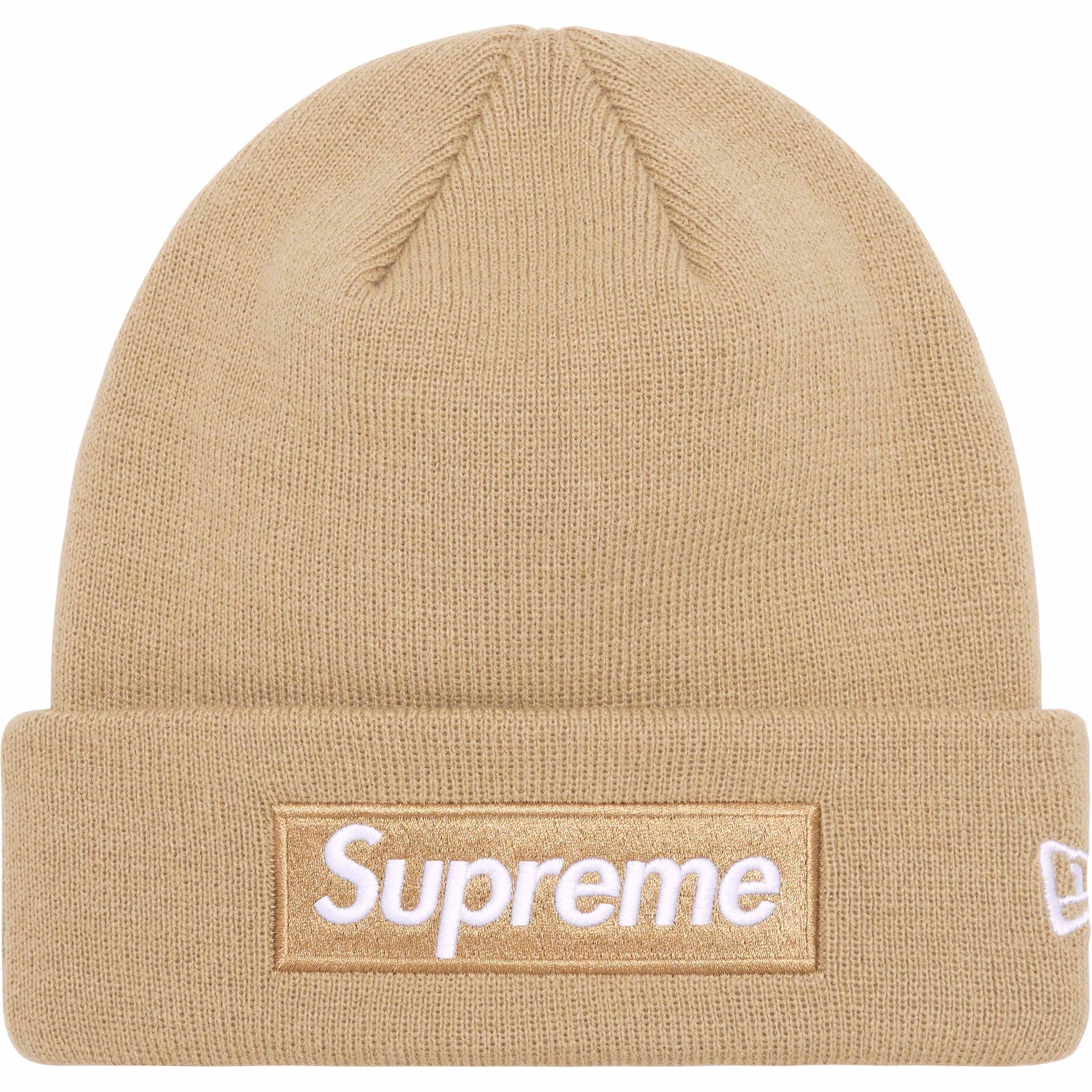 supreme x new era box logo beanie (beige)