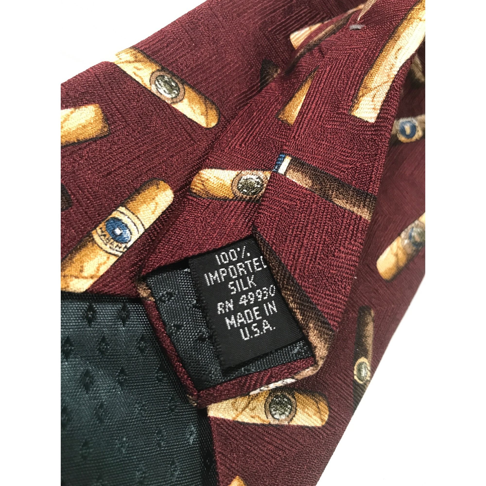 Vintage Arden Cravats Men’s Burgundy Silk Cigars Print Vintage Tie Size ONE SIZE - 3 Thumbnail