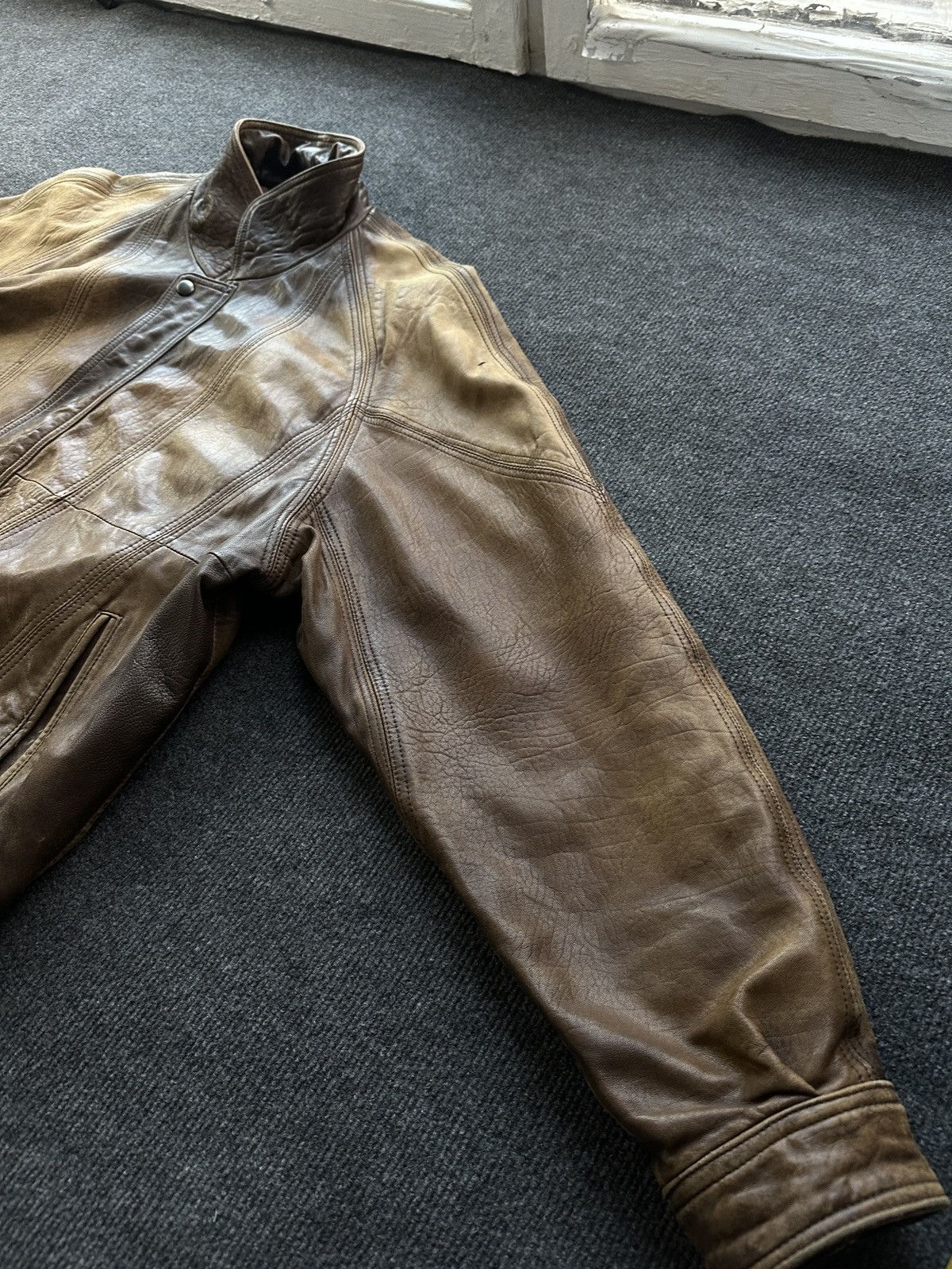 Other 🚨VNTG LEATHER JACKET AVANT GARDE ASYMMETRICAL BROWN MOTO Size US M / EU 48-50 / 2 - 7 Thumbnail