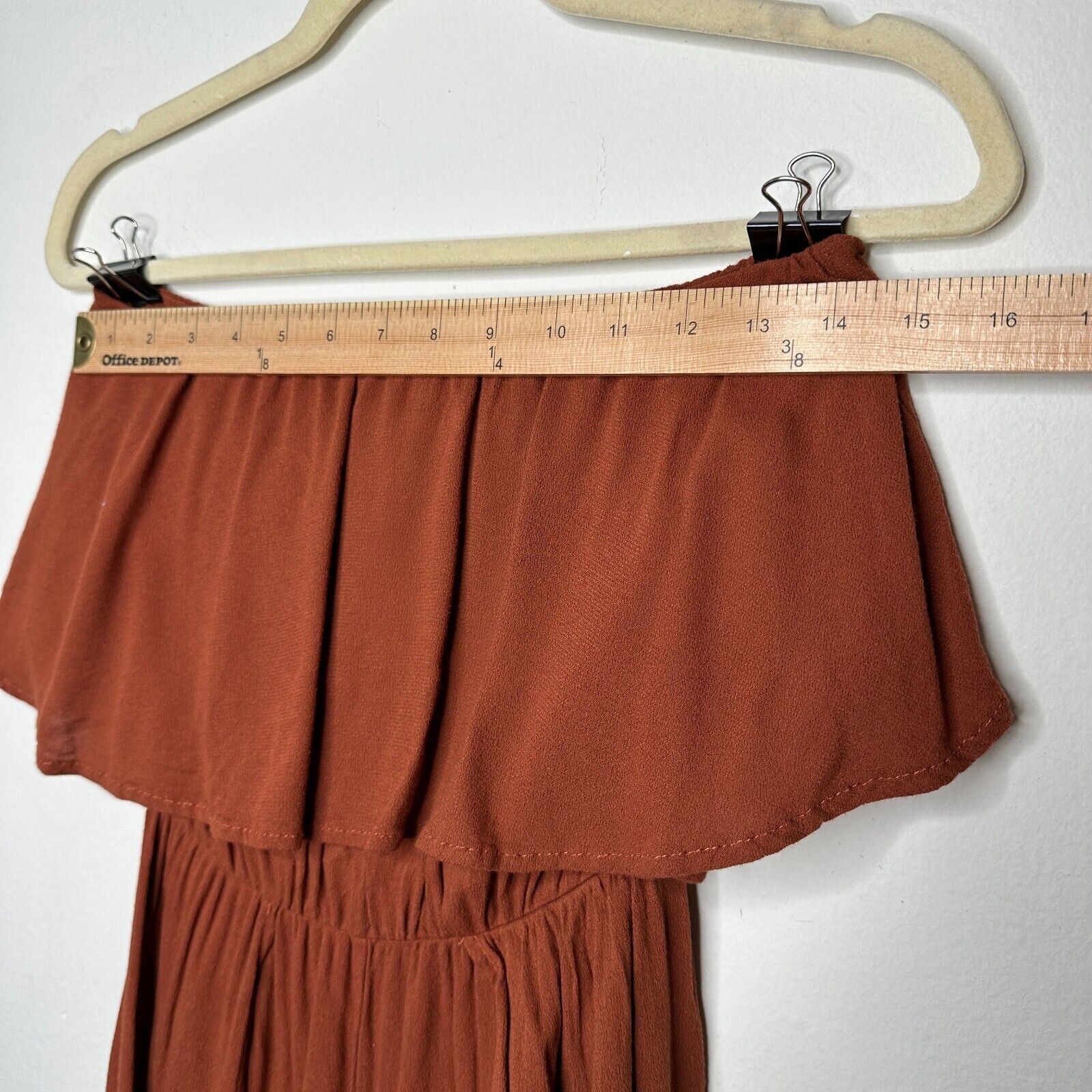 Other Angl Rust Ruffle Off-Shoulder Harem Slit Pant Jumpsuit S Size 27" / US 4 / IT 40 - 11 Thumbnail