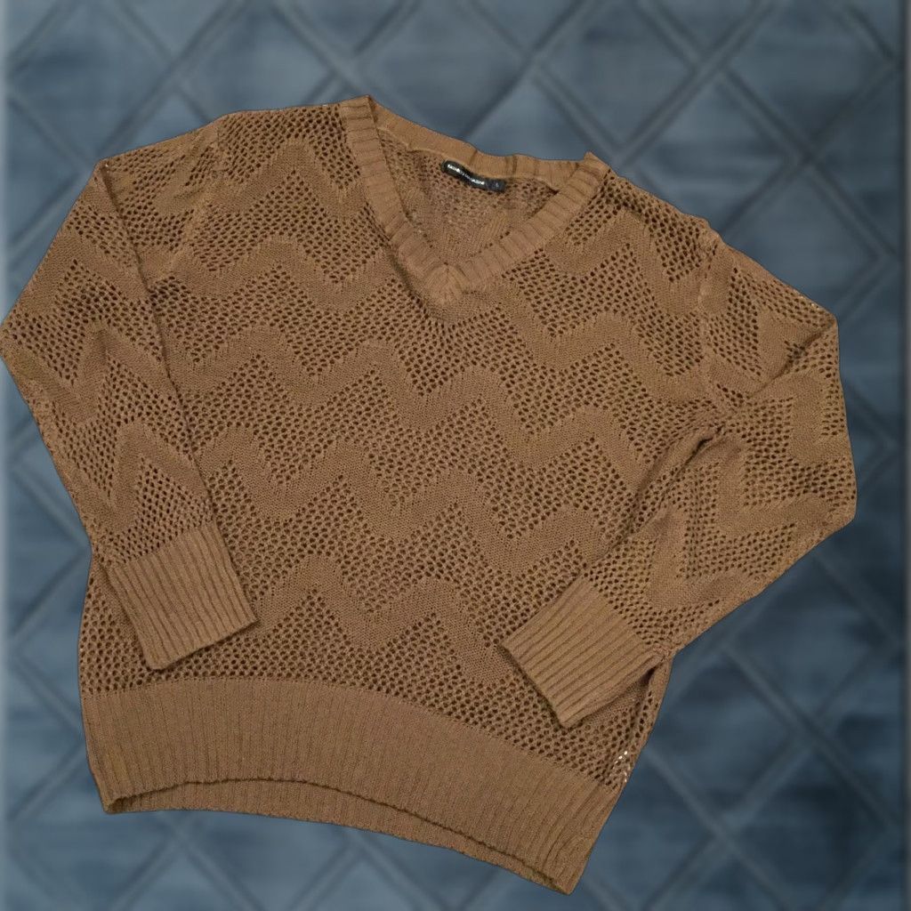 Vintage Fashion Magazine Sweater Womens Large Brown Open Knit V-Neck Long Sleeve Size L / US 10 / IT 46 - 1 Thumbnail