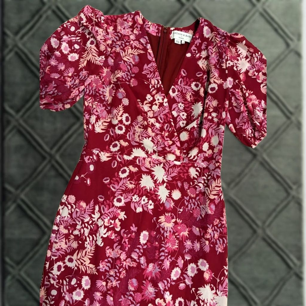 Sachin & Babi NWT Sachin + Babi Erin Pink Puff Sleeve Floral Midi Dress Size 8 Size M / US 6-8 / IT 42-44 - 1 Thumbnail