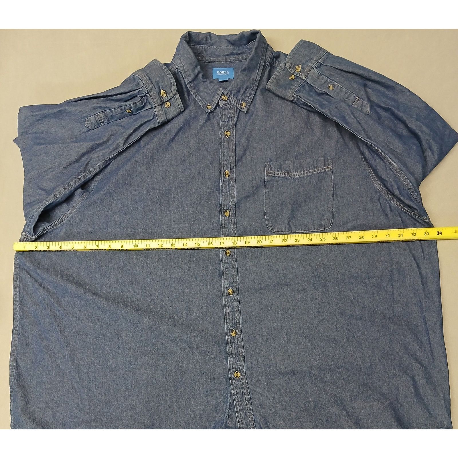 Port & Company Port & Company (5XL) Men's Slim Fit Dark Denim Jean Shirt Size US XXL / EU 58 / 5 - 3 Thumbnail