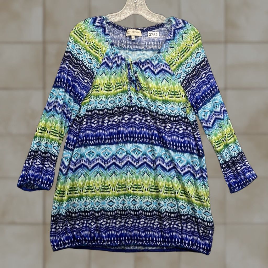 Jones New York Jones New York Sport Women's Blouse Large Multicolor Geometric Casual 3/4 Sleeve Viscose Size L / US 10 / IT 46 - 1 Thumbnail