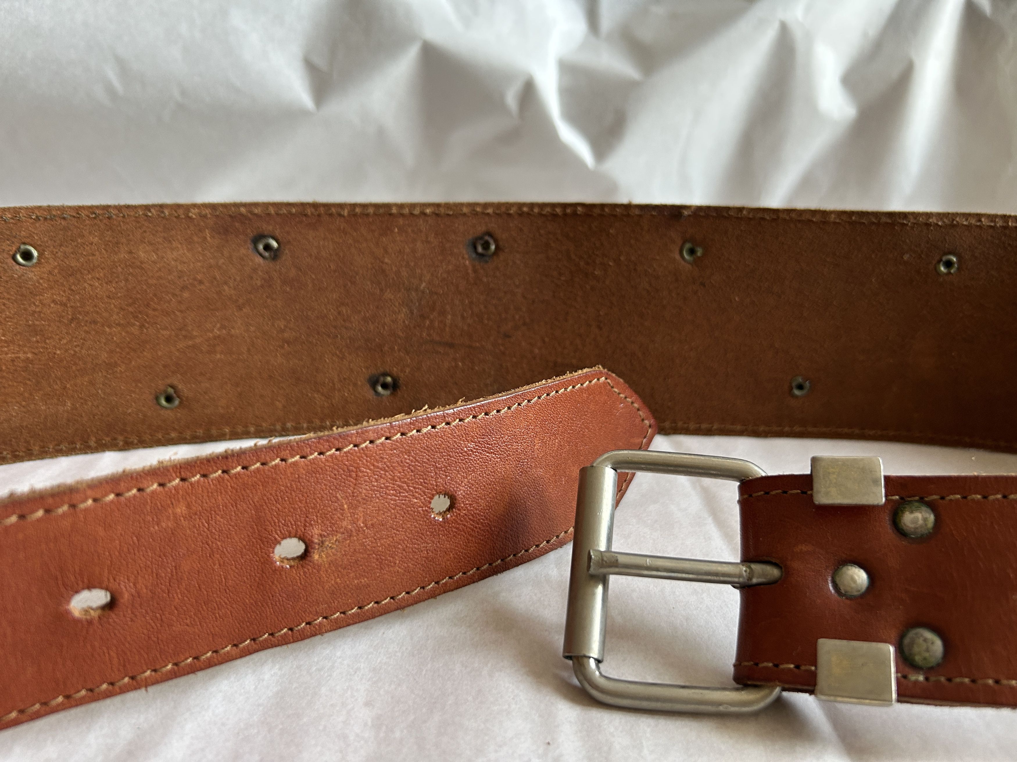 Vintage Vintage 90s Brown Leather Wide Waist Belt Size ONE SIZE - 8 Thumbnail