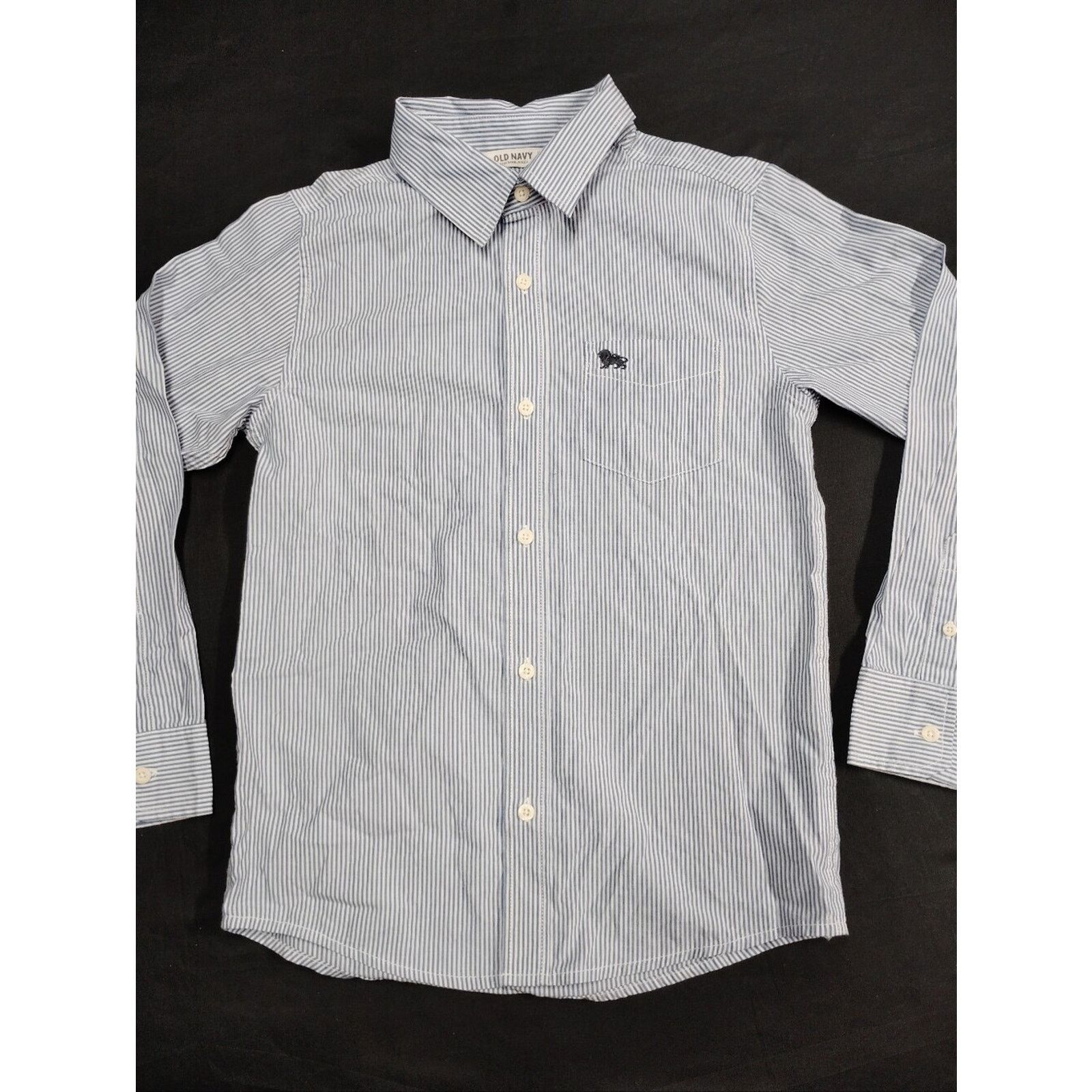 Old Navy Old Navy Boys Light Blue and White Pinstripe Button-Up Shirt Size L / US 10 / IT 46 - 1 Thumbnail
