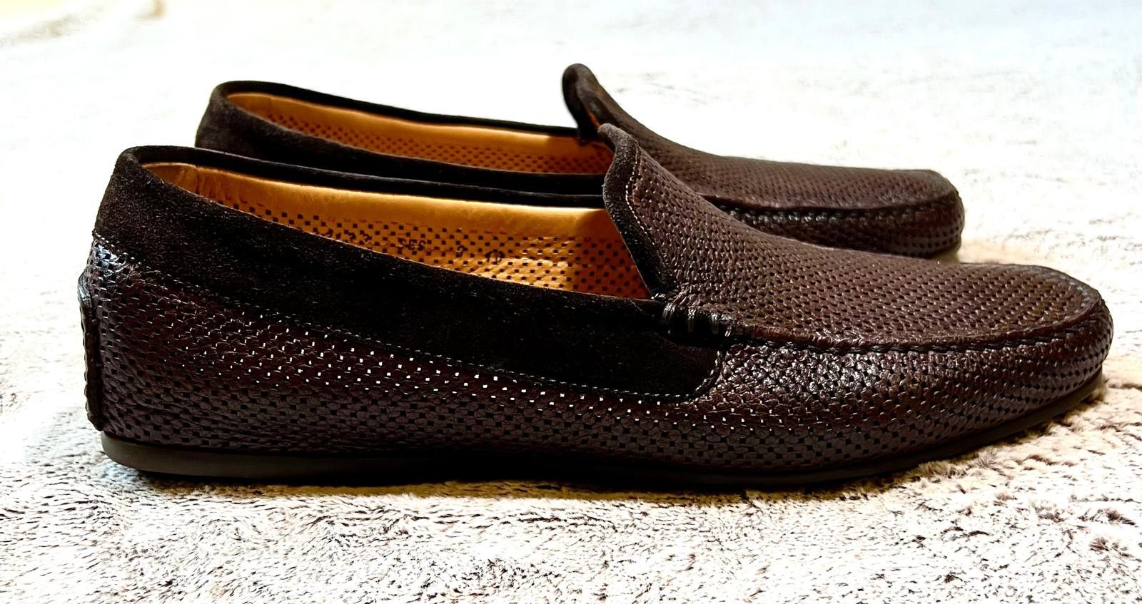 image of Santoni Perforated Leather Men's Moccasins Shoes in Brown (Size 11)