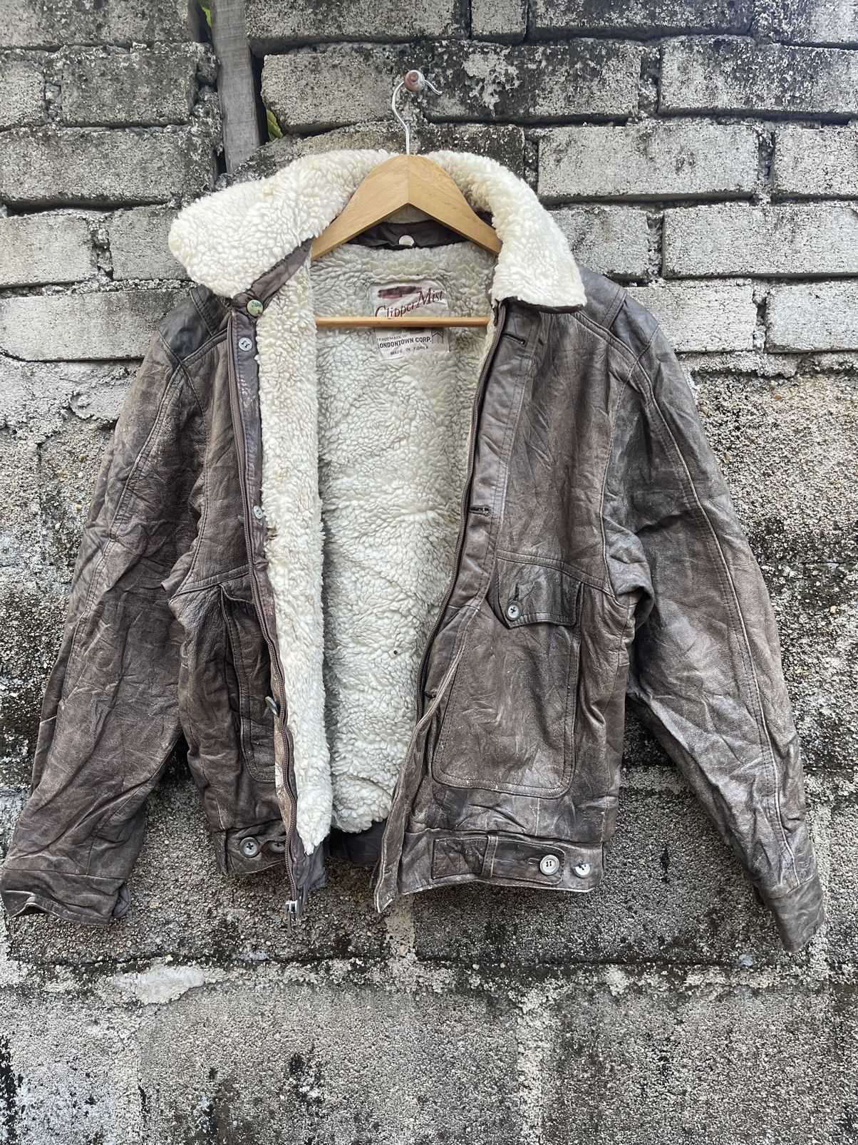 Vintage VTG 80s Clipper Mist Leather Bomber Jacket Faux Shearling Size US M / EU 48-50 / 2 - 4 Thumbnail