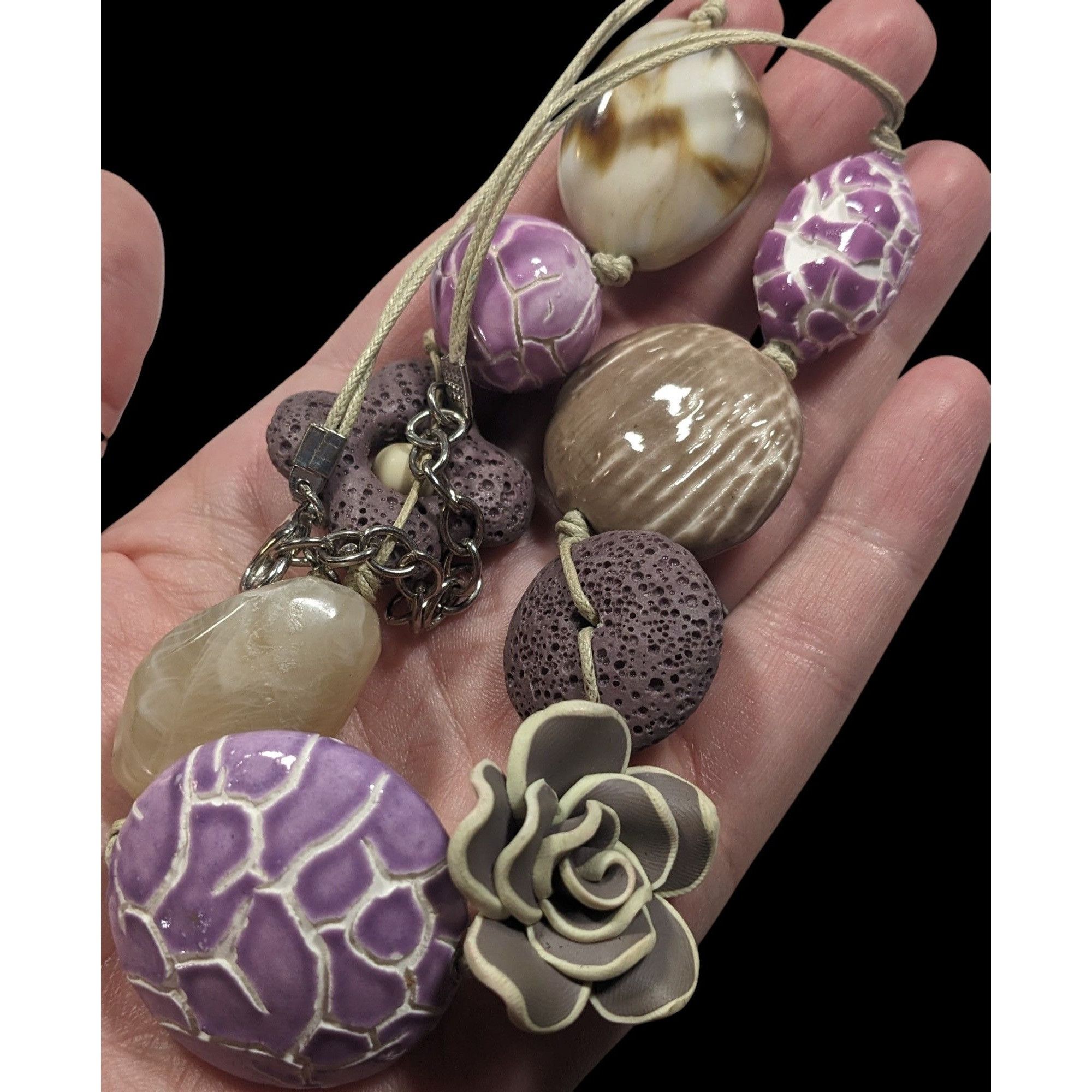 Other Cottagecore Floral Purple And Grey Mixed Media Statement Nec Size ONE SIZE - 3 Thumbnail