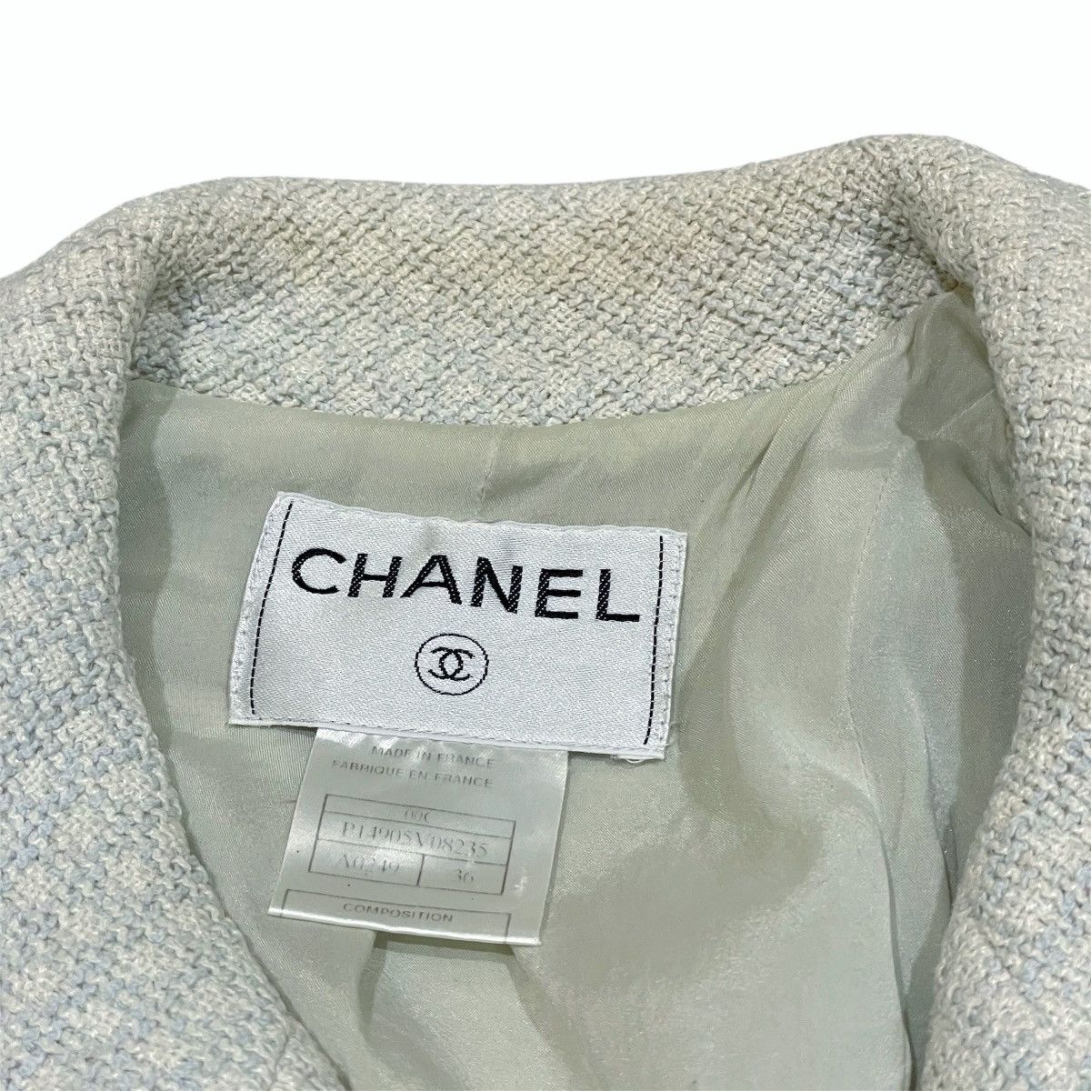 Chanel Chanel Light Blue/Beige Tweed Jacket Size L / US 10 / IT 46 - 8 Thumbnail