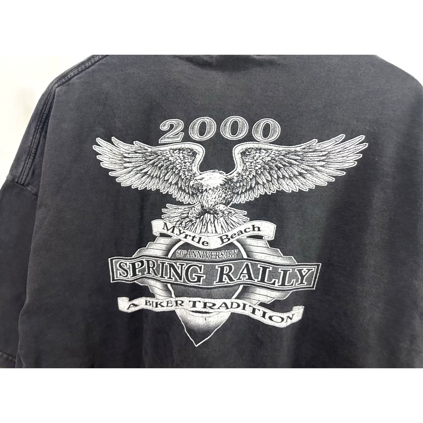 Hanes VTG Black Biker T-Shirt 3XL Hanes Motorcycle Eagle Faded Worn Mens Short Sleeve Shirt Size US XXL / EU 58 / 5 - 4 Thumbnail