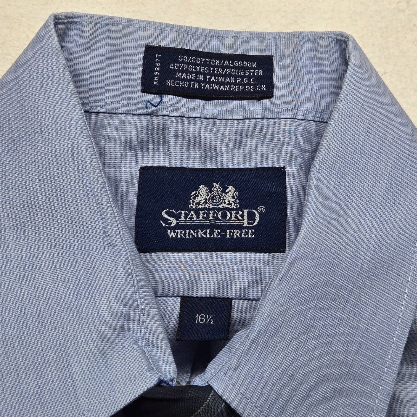 Stafford Stafford Dress Shirt Solid Blue Short Sleeve 16.5 Men's Regular Fit Button-Down Collar 55% cotton 43% polyester Size 46R - 3 Thumbnail