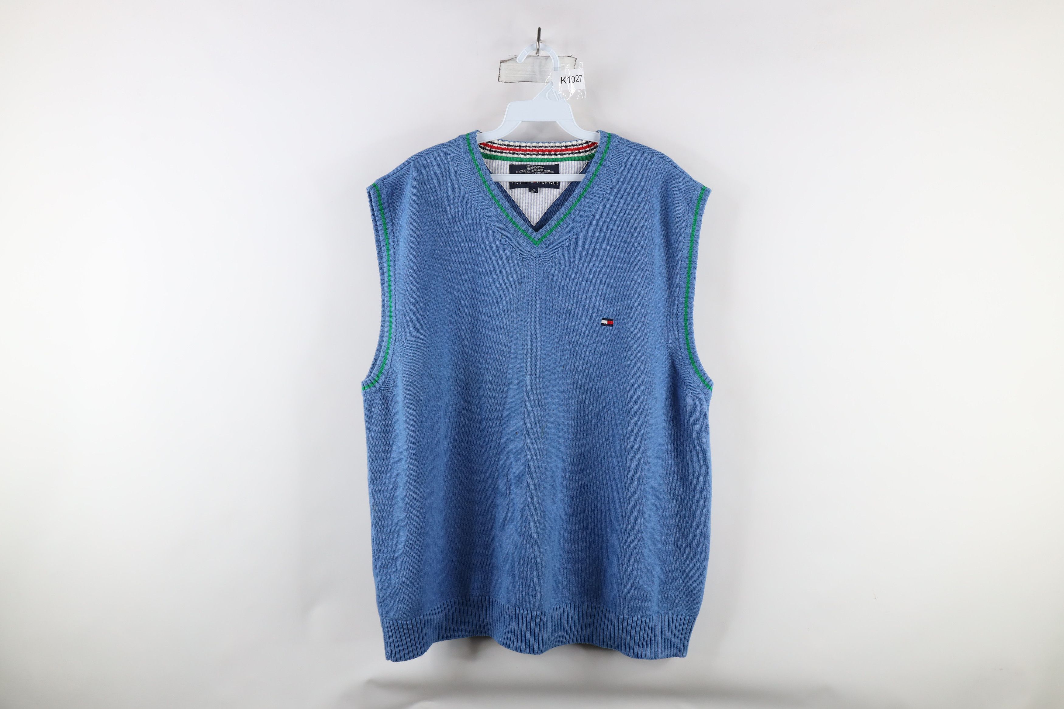 Tommy Hilfiger × Vintage Vintage 90s Tommy Hilfiger Cotton Knit V-Neck Sweater Vest Size US XL / EU 56 / 4 - 1 Thumbnail