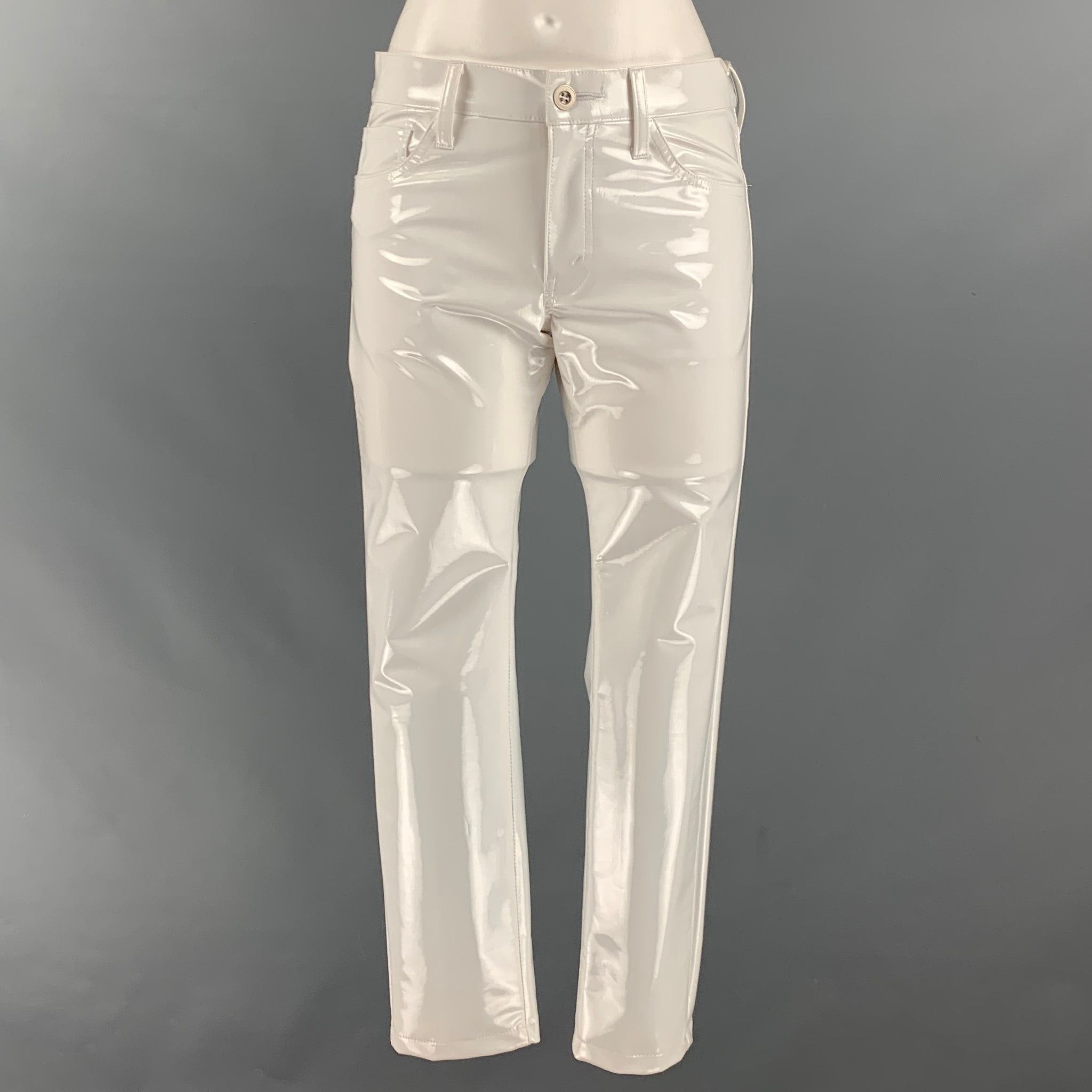 image of Junya Watanabe White Polyester Solid Jean Cut Casual Pants, Women's (Size 26)