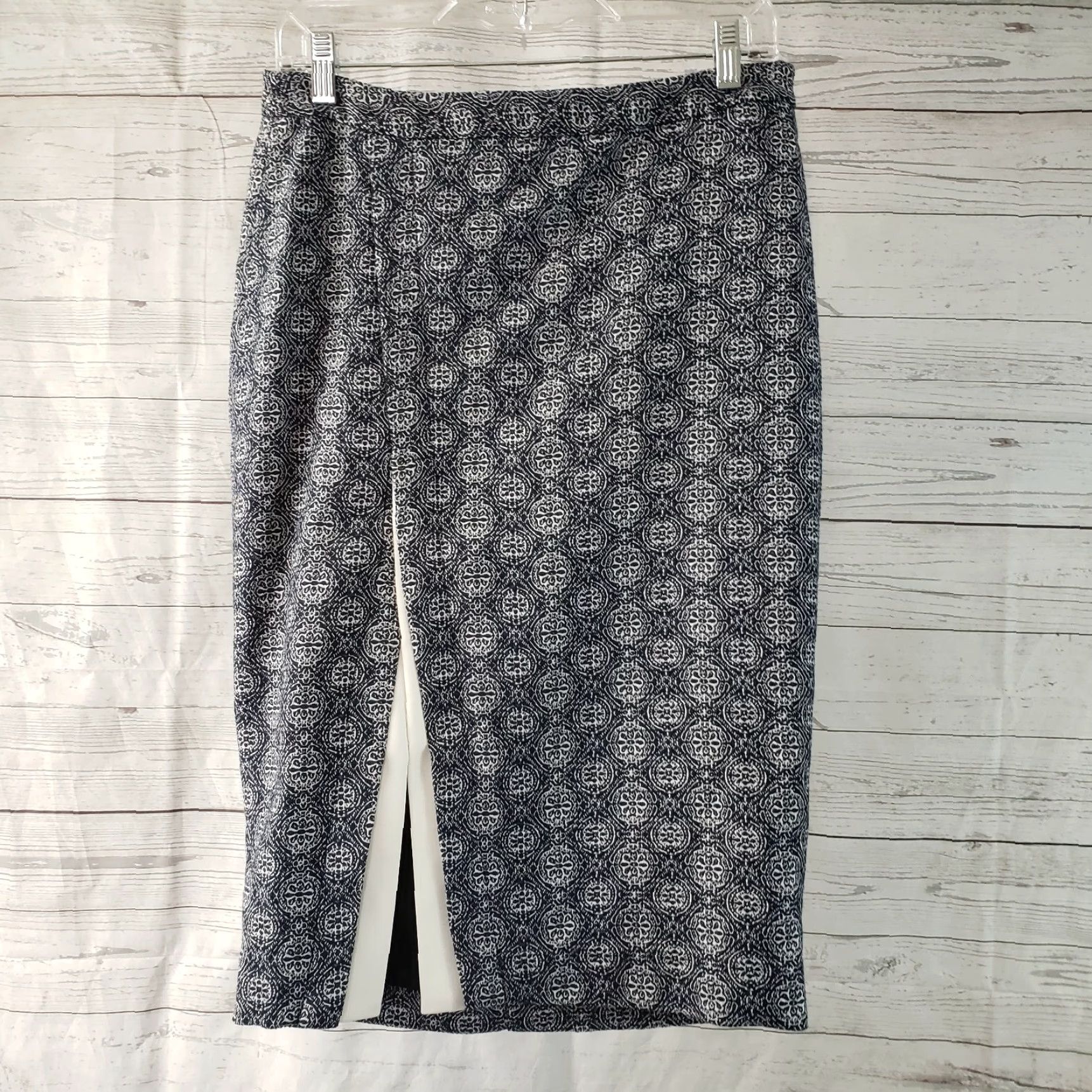 Vintage LTD Womens Pencil Skirt Sz 8 Blue White Side Zip Front Slit Size 30" / US 8 / IT 44 - 2 Thumbnail