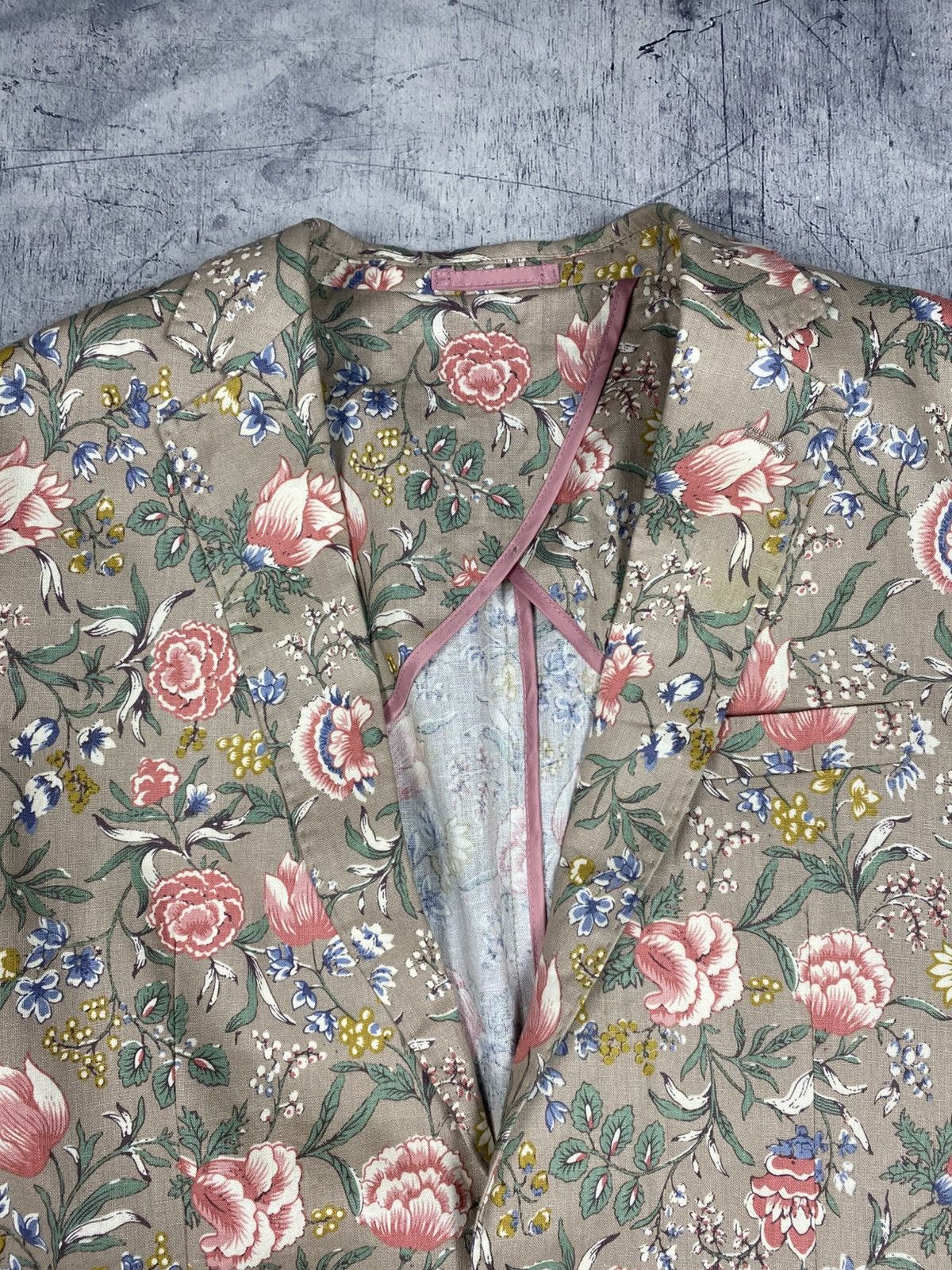 Gianni Feraud Gianni Feraud Mens Floral Linen Blend Blazer Jacket Cream Size 44R - 10 Thumbnail