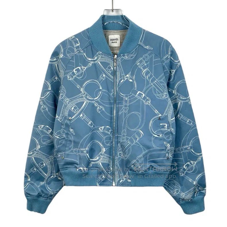 Hermes Hermes Blue Printed Cotton Zip-Up Short Jacket Coat Size XS / US 0-2 / IT 36-38 - 1 Thumbnail