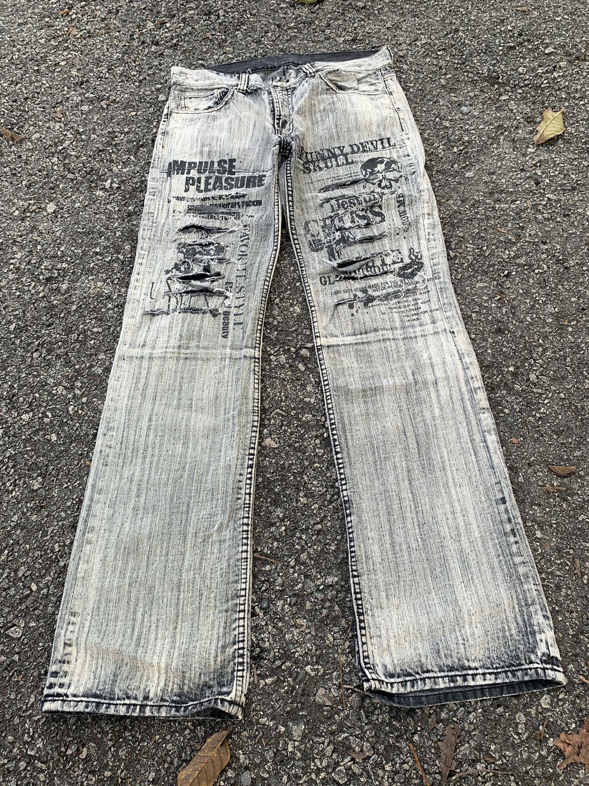 If Six Was Nine × Japanese Brand × Le Grande Bleu (L.G.B.) FLARE IMPULSE PLEASURE FUNNY DEVIL SKULL DISTRESSED PANTS☠️🎌 Size US 33 - 5 Thumbnail