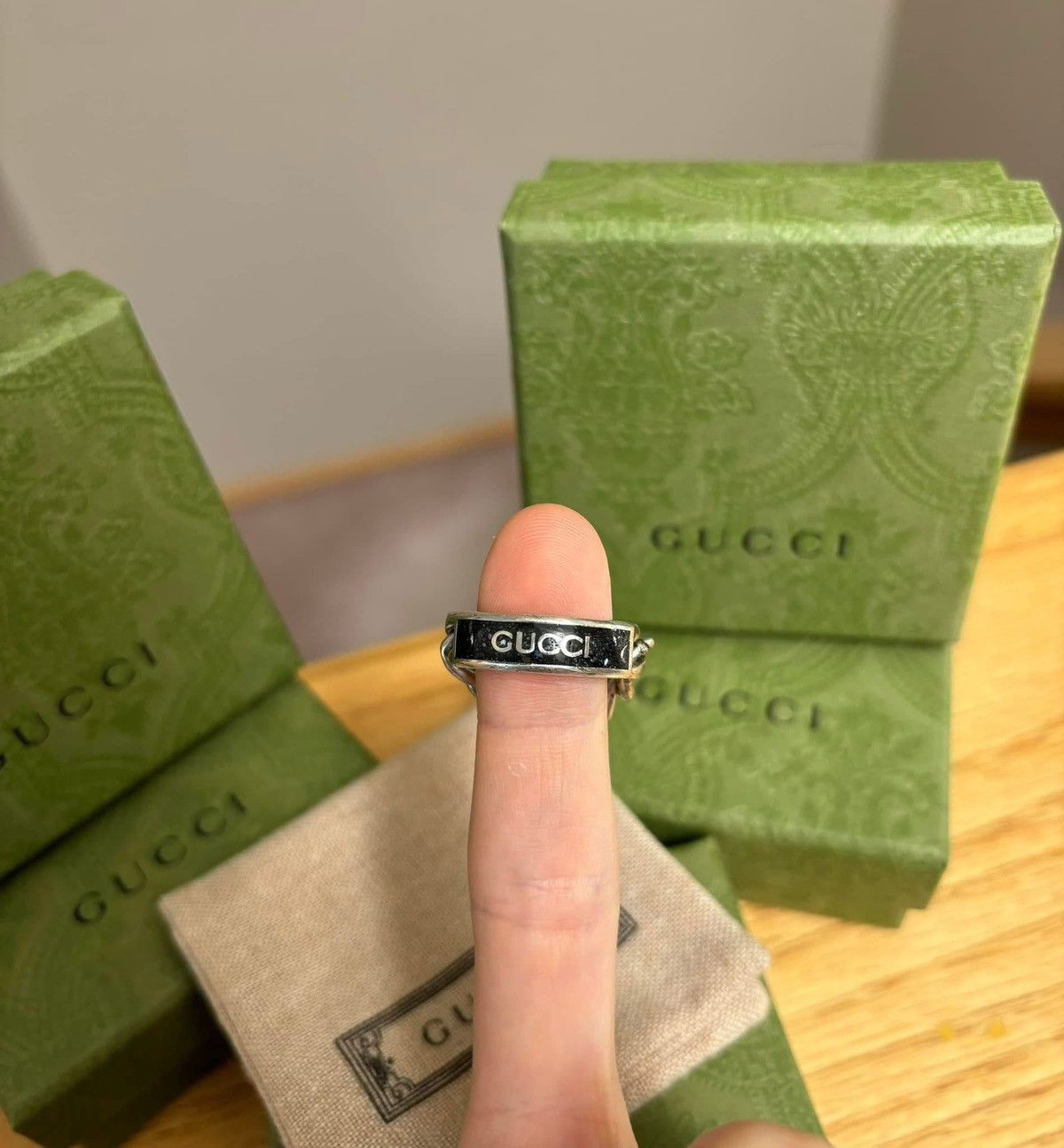 Gucci Gucci Silver/Black Marbled Enamel Cuban Ring - Size: 12IT Size ONE SIZE - 3 Thumbnail