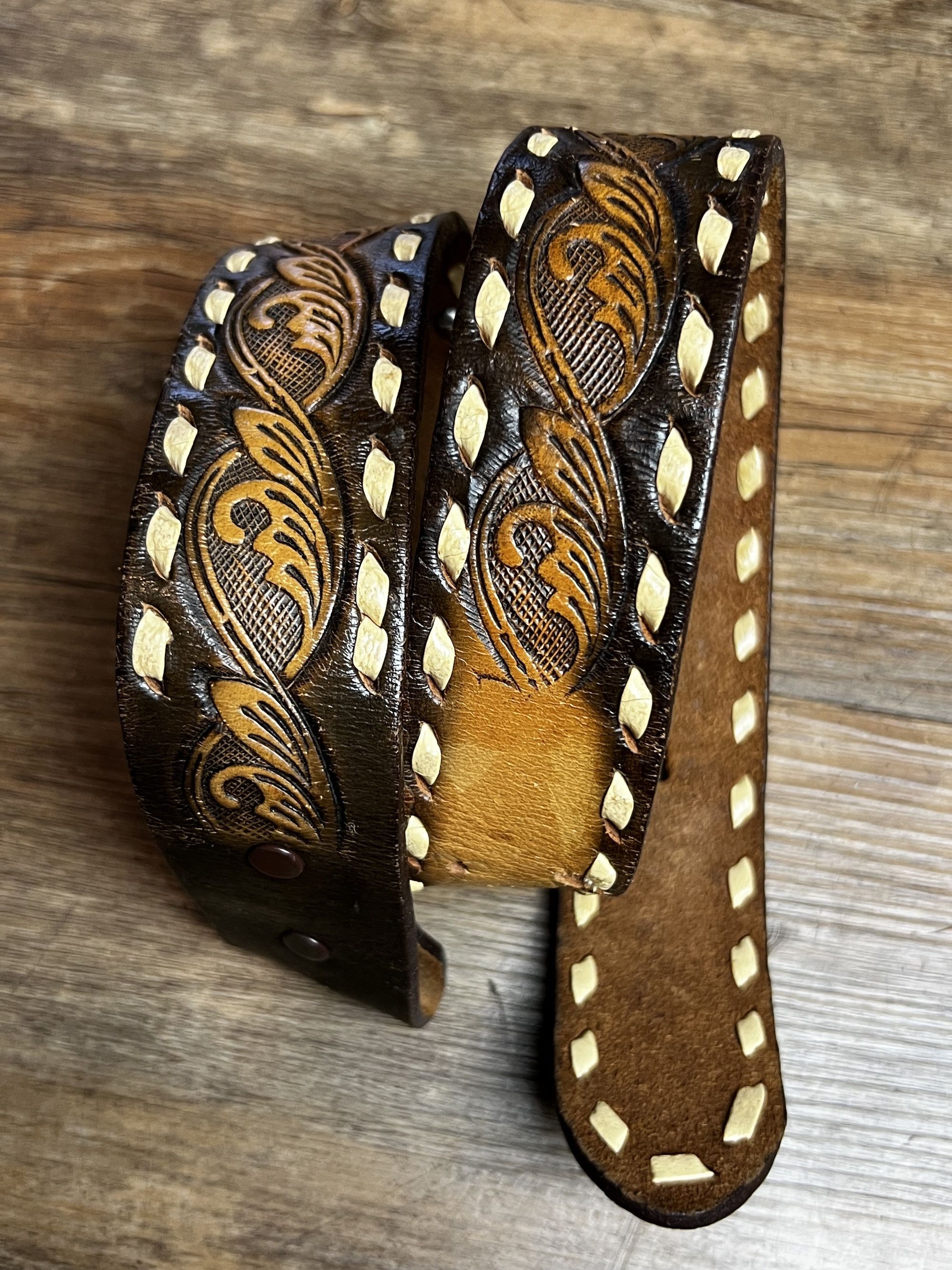 Vintage Vintage Leather Custom Made "LORI" Hand Tooled Western Belt Size ONE SIZE - 6 Thumbnail