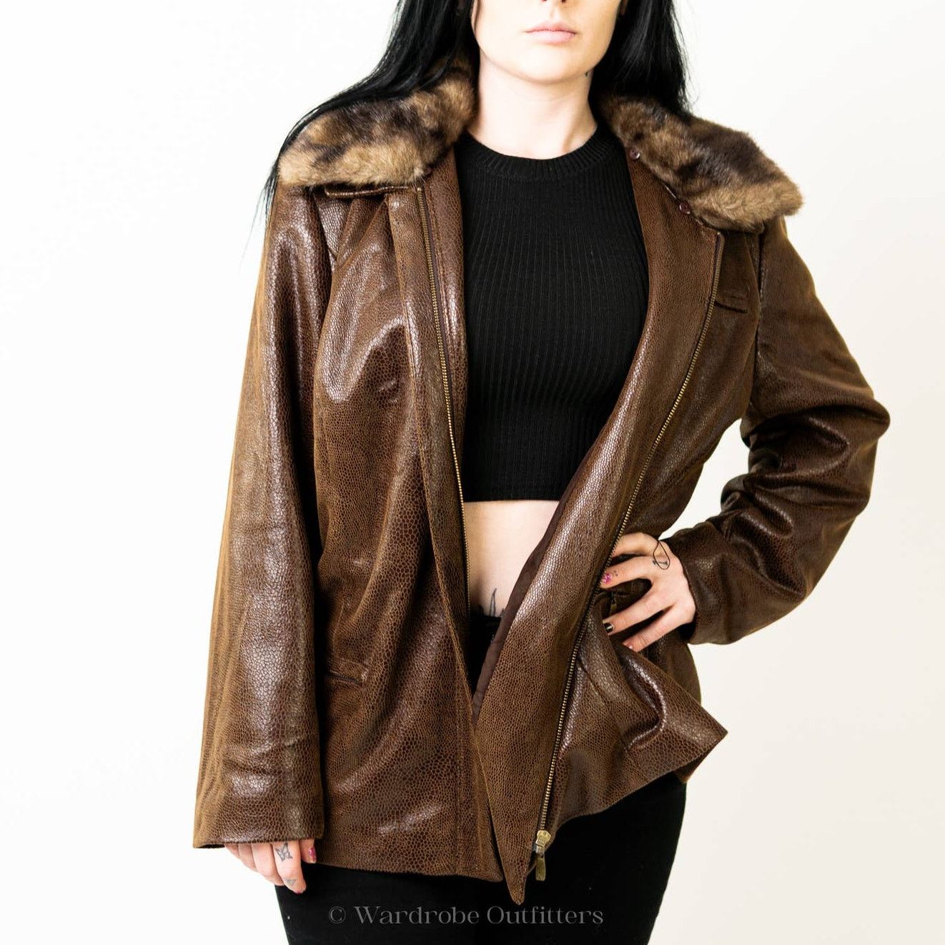 Designer Peter Nygard Brown Faux Alligator Print Fur Collared Jacket Size L / US 10 / IT 46 - 8 Thumbnail