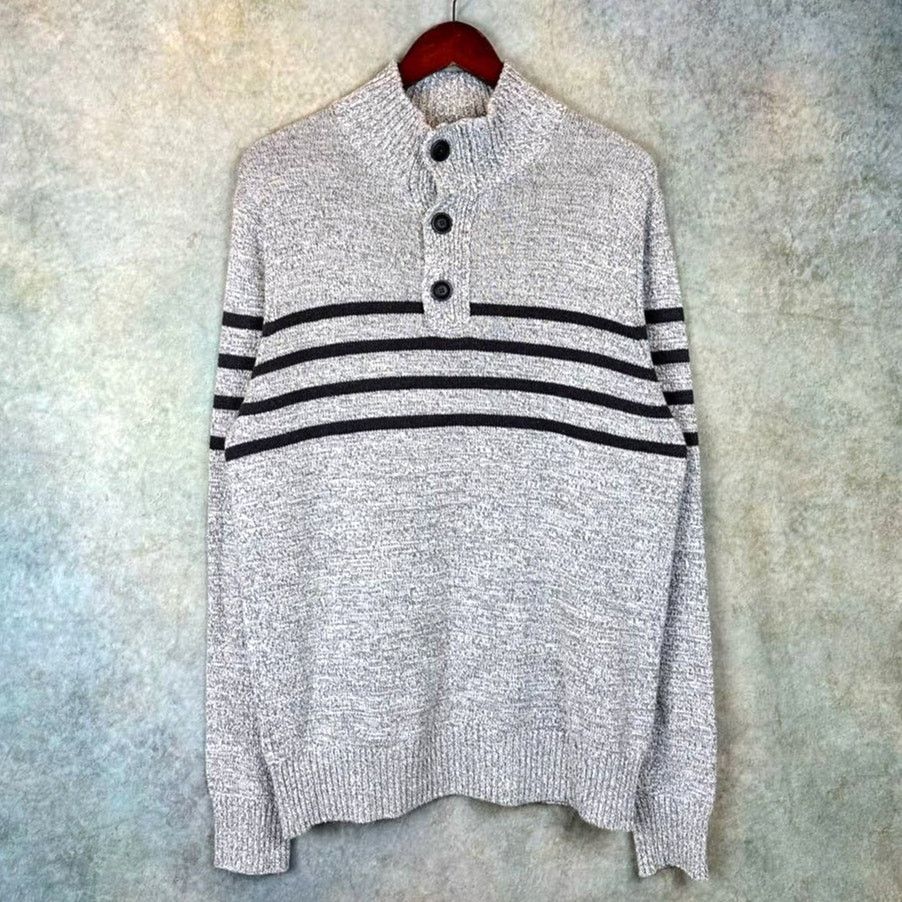 Urban Pipeline × Vintage Vintage 90s Knit Striped Sweater Gray Sz M Striped Collared Size US M / EU 48-50 / 2 - 1 Thumbnail
