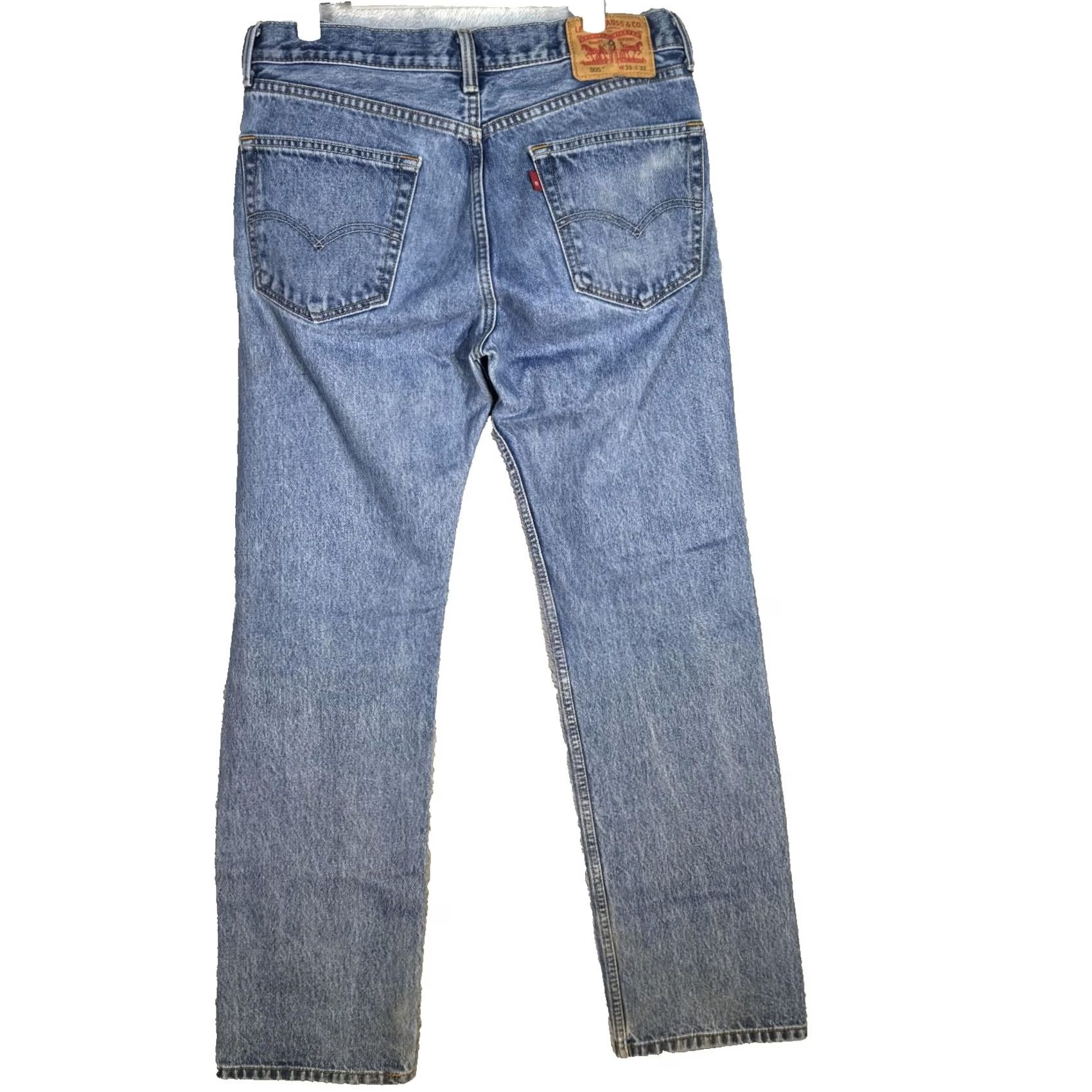 Levi's VINTAGE Levi’s 505 Jeans Mens 33x32 Blue Regular Fit Straight Leg Denim Zip Fly Jeans Men 33x32 Blue Regular Straight (505) Size US 33 - 2 Thumbnail