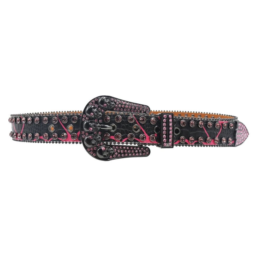 Japanese Brand Skull Rhinestone Belt Western Shiny Rivet Size 32 - 4 Thumbnail