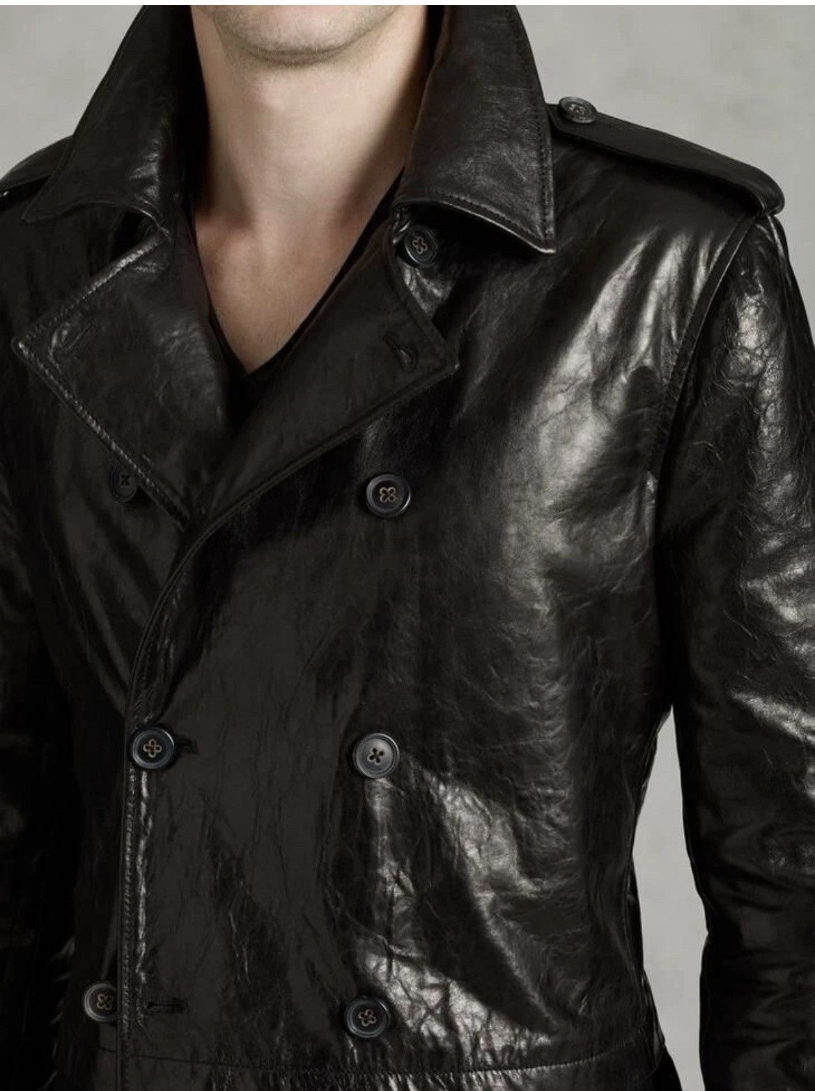John Varvatos Contrast leather Trench Coat Size EU50 USA 40. Size US M / EU 48-50 / 2 - 3 Thumbnail