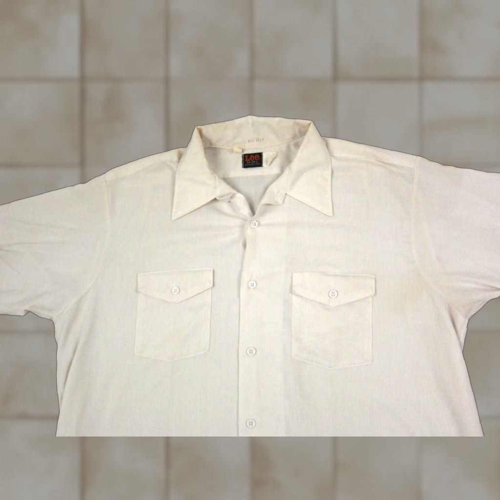Lee VINTAGE Lee Shirt Mens 60s 70s White Short Sleeve Collared Dress Shirt 17-17.5 Casual Retro USA Size US XL / EU 56 / 4 - 1 Thumbnail