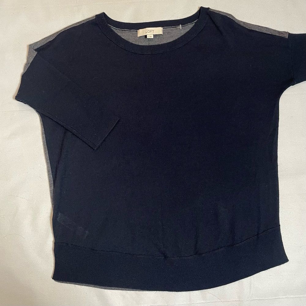 Loft Ann Taylor Loft Wool Blend Colorblock Navy Grey Sweater Siz Size S / US 4 / IT 40 - 6 Thumbnail